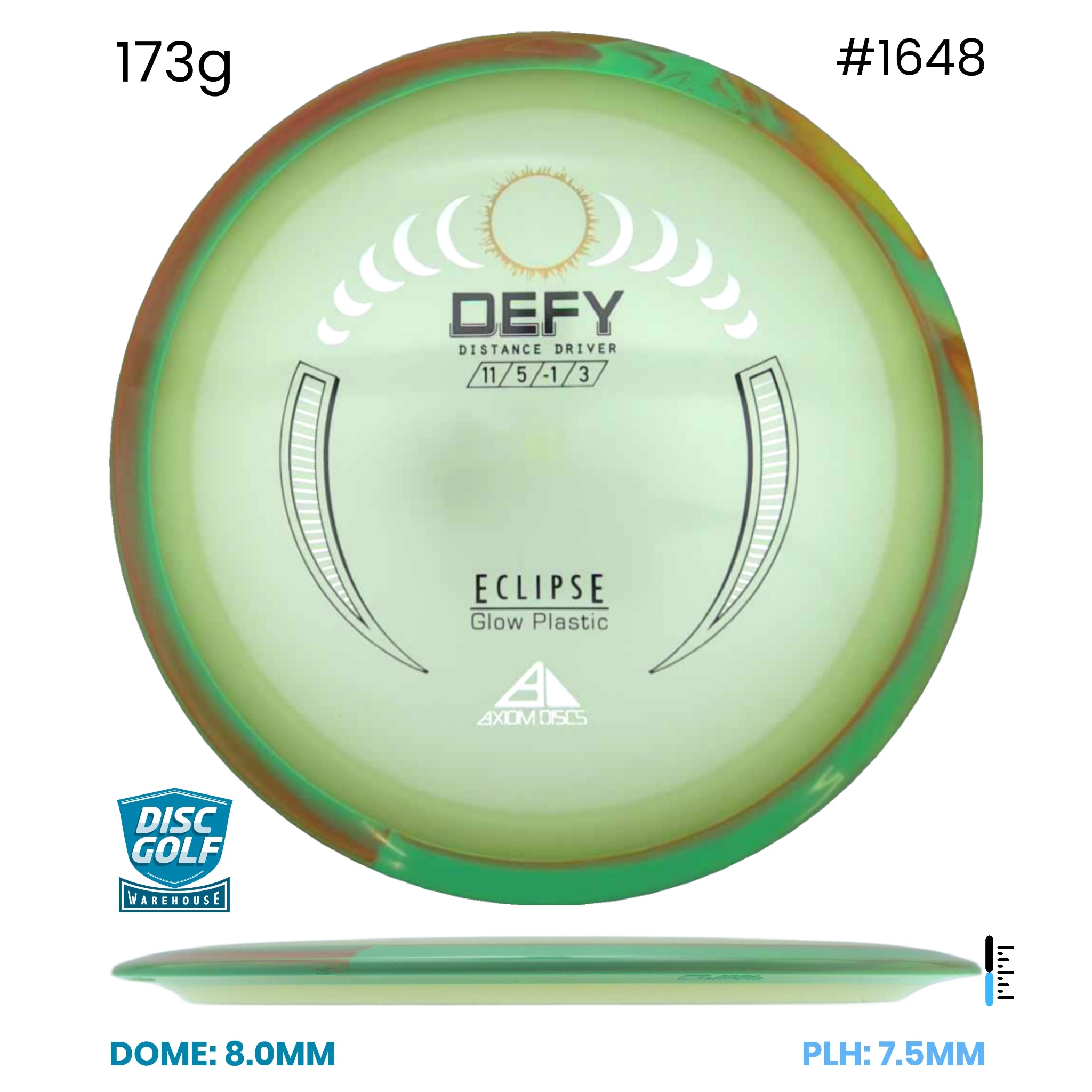 Disc Golf Warehouse Axiom Defy - Eclipse Glow Plastic Glow/Green Swirl Rim 173g