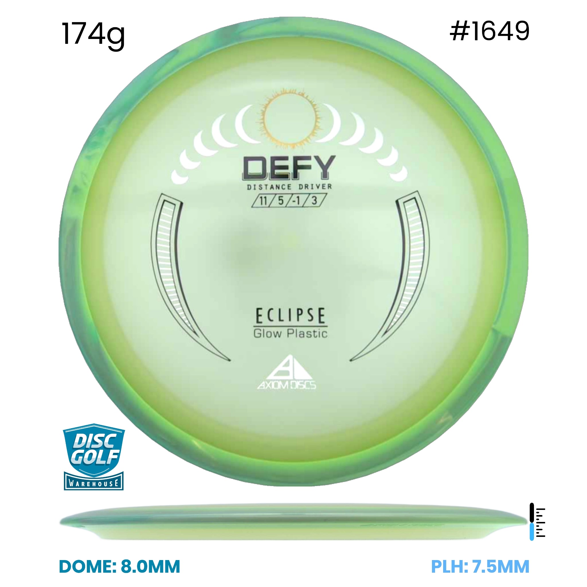 Disc Golf Warehouse Axiom Defy - Eclipse Glow Plastic Glow/Green Swirl Rim 174g