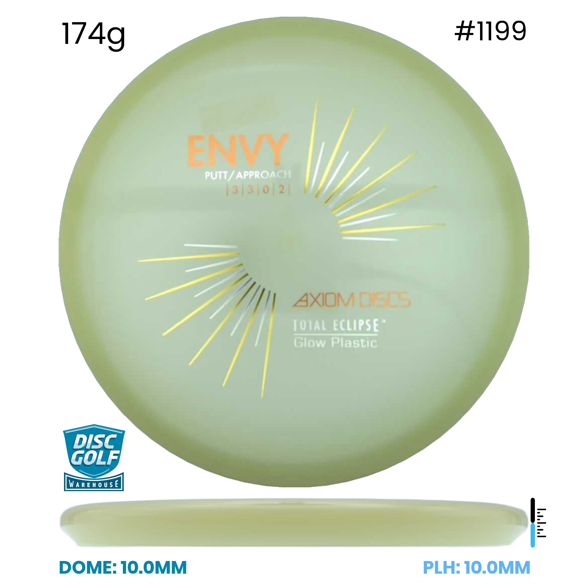 Disc Golf Warehouse Axiom Envy - Total Eclipse Glow Plastic Green/White Glow Rim/Black, Gold 174g