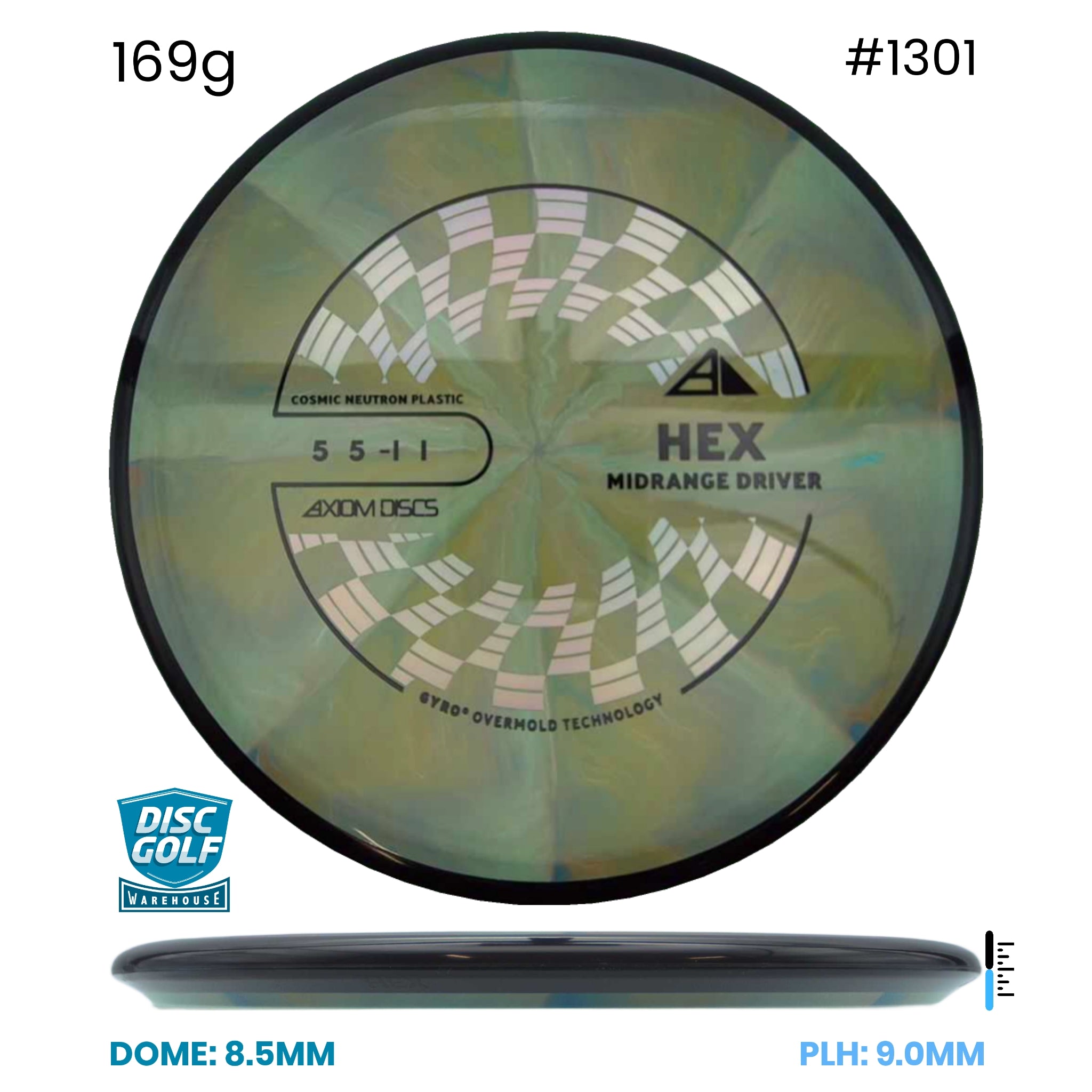 Disc Golf Warehouse Axiom Hex - Cosmic Neutron Plastic Khaki/Black, Silver 169g