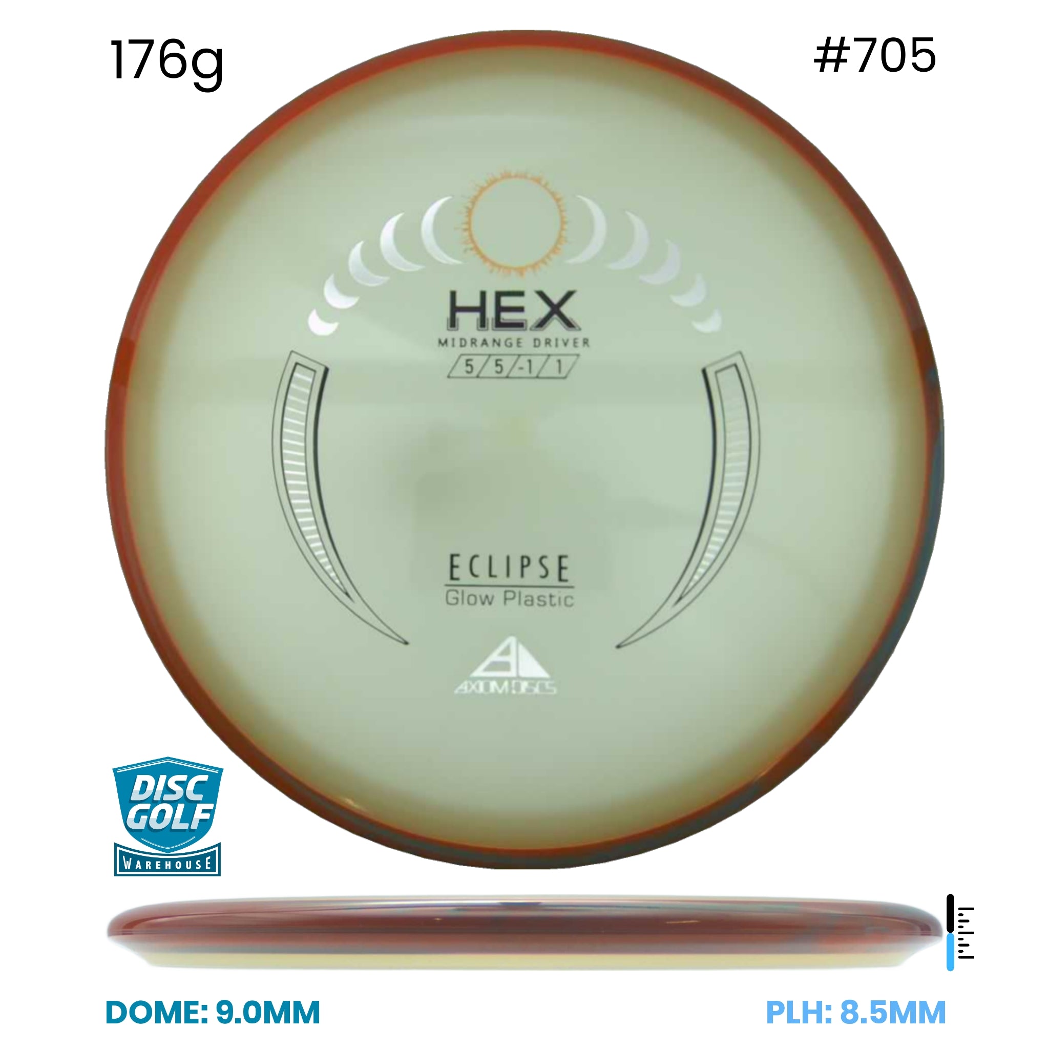 Disc Golf Warehouse Axiom Hex - Eclipse Glow Plastic Glow/Silver, Gold 176g