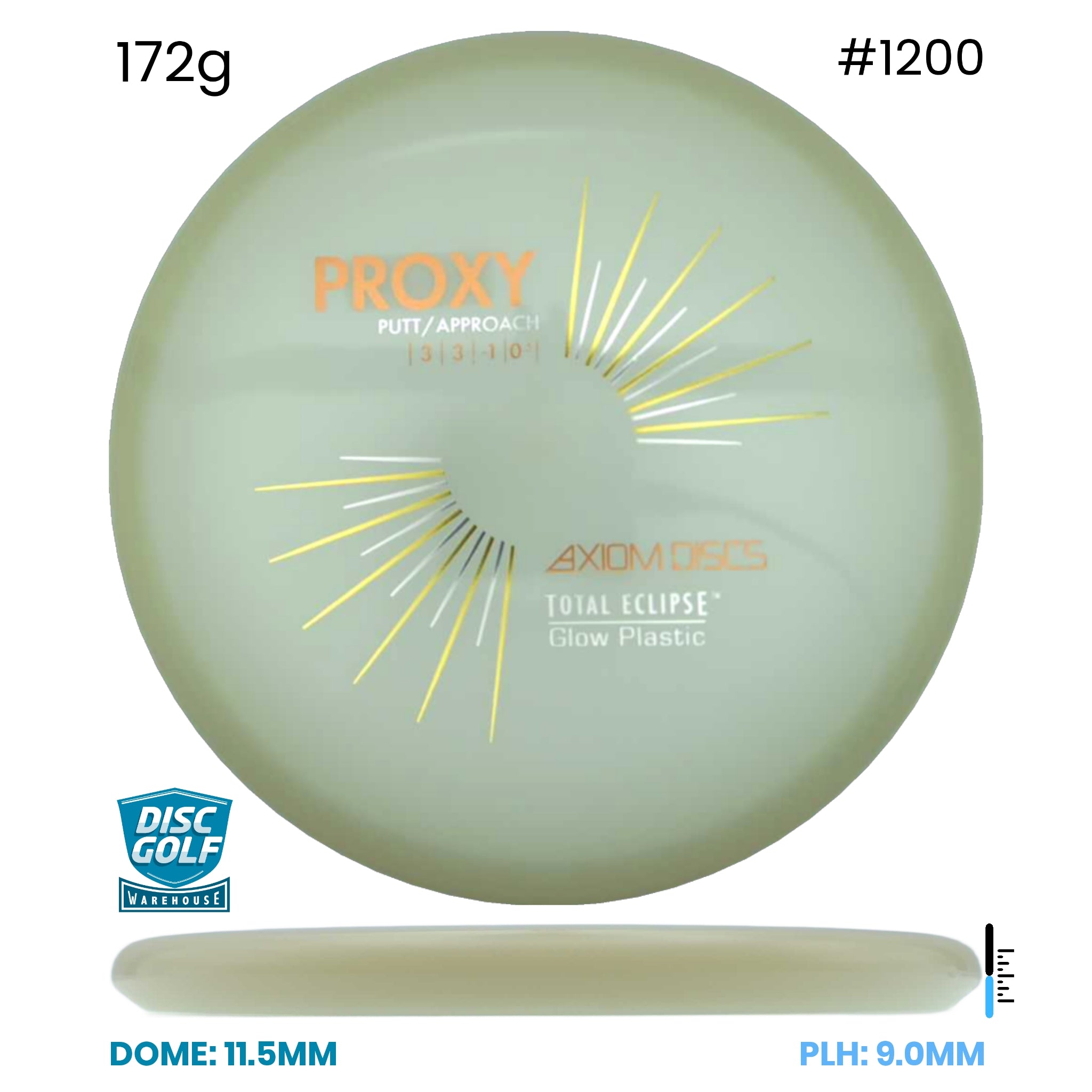 Disc Golf Warehouse Axiom Proxy - Total Eclipse Glow Plastic Aqua/White Glow Rim/Black, Gold 172g