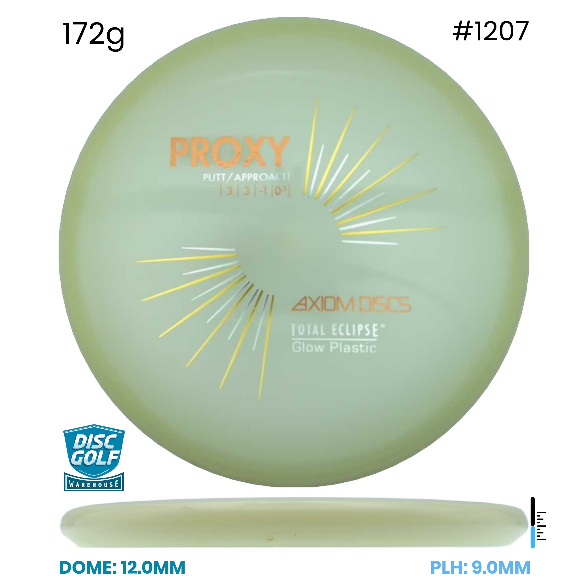 Disc Golf Warehouse Axiom Proxy - Total Eclipse Glow Plastic Green/White Glow Rim/Silver & Gold 172g