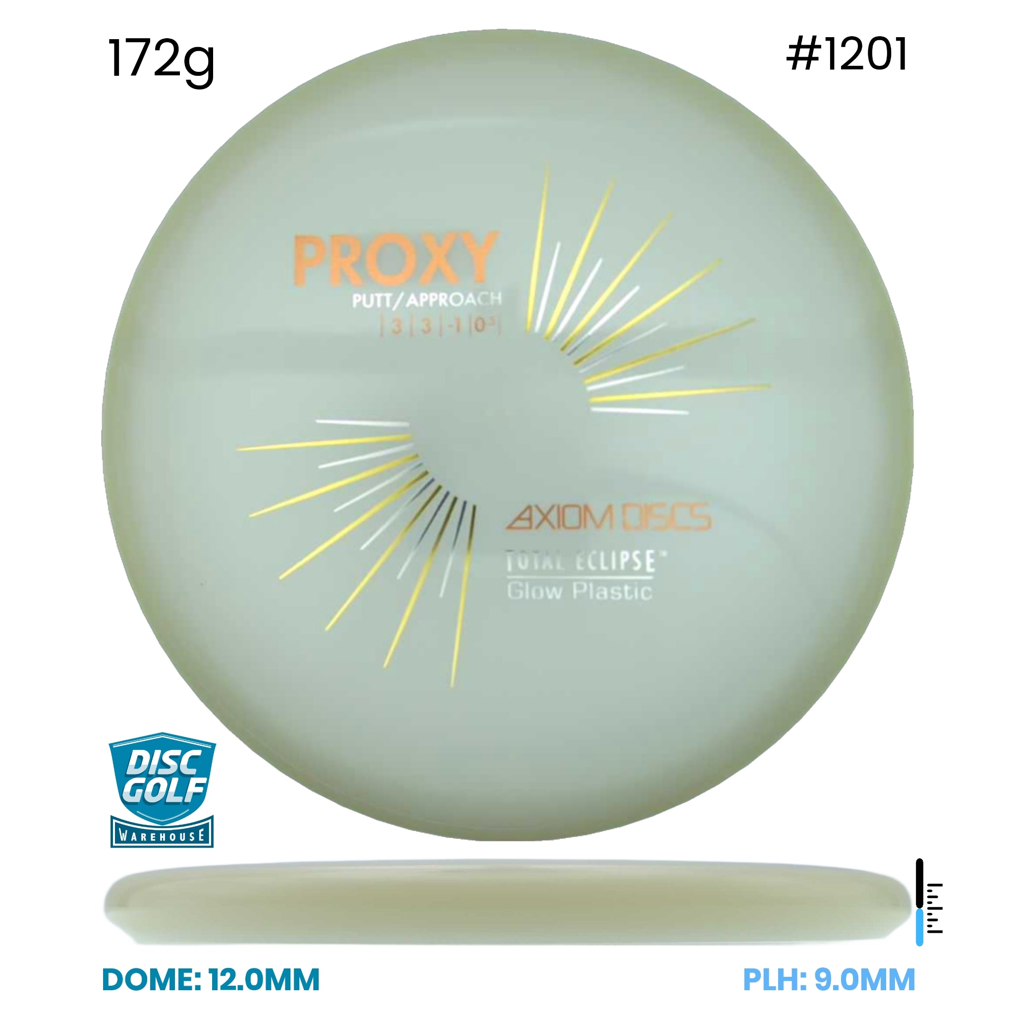 Disc Golf Warehouse Axiom Proxy - Total Eclipse Glow Plastic White/Blue Glow Rim/Black, Gold 172g