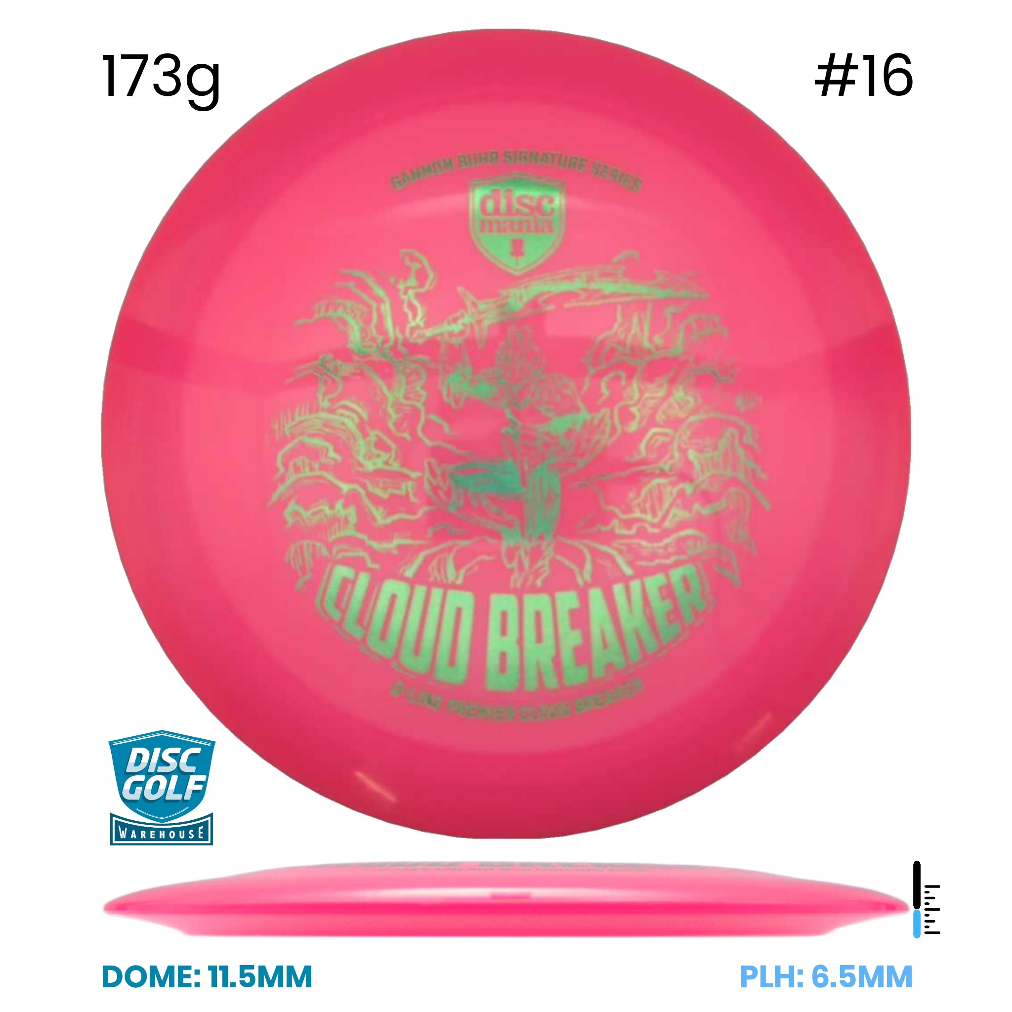 Disc Golf Warehouse Discmania Cloud Breaker - Q-Line Plastic - Gannon Buhr Signature Series Pink/Green Metallic 173g