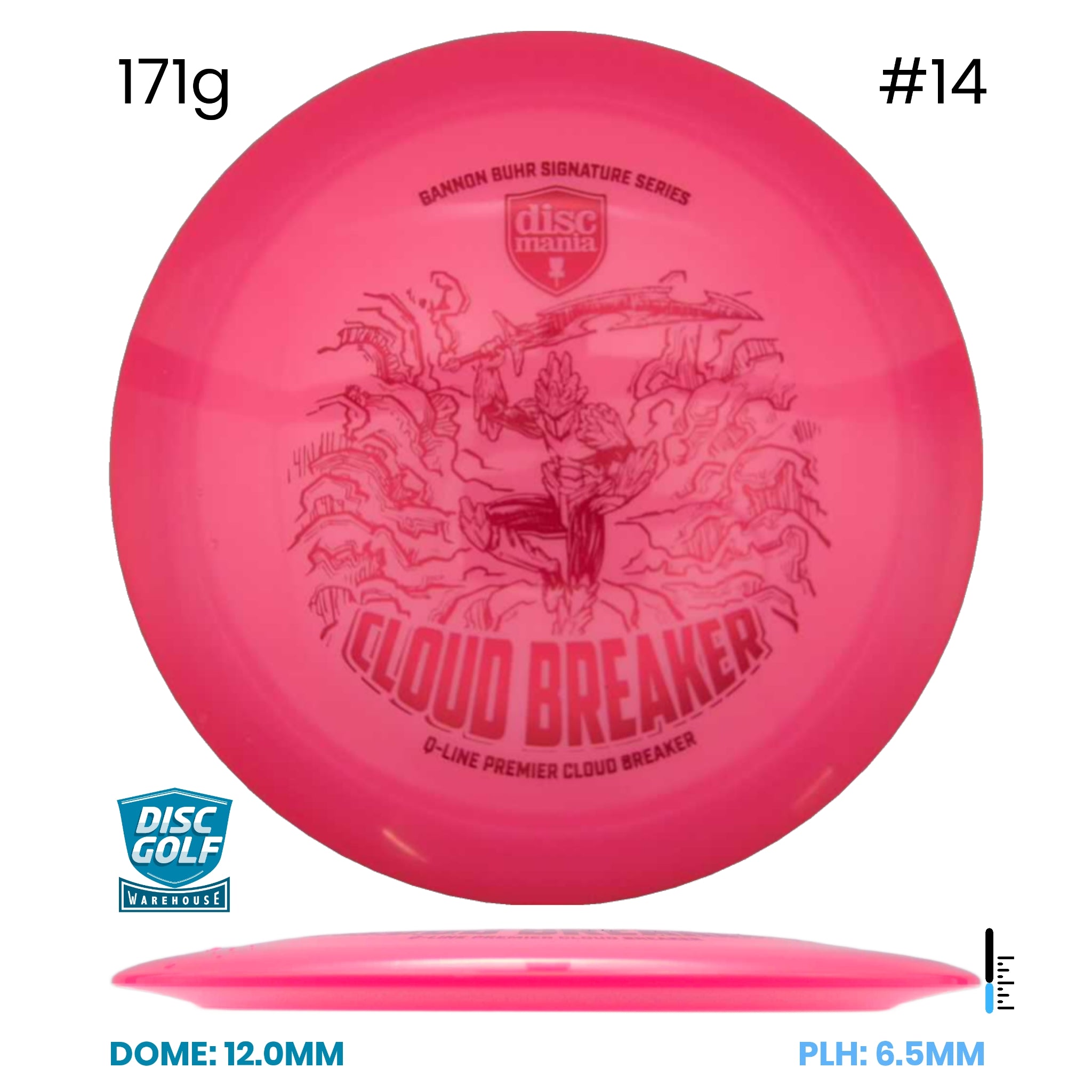 Disc Golf Warehouse Discmania Cloud Breaker - Q-Line Plastic - Gannon Buhr Signature Series Pink/Red Metallic 171g