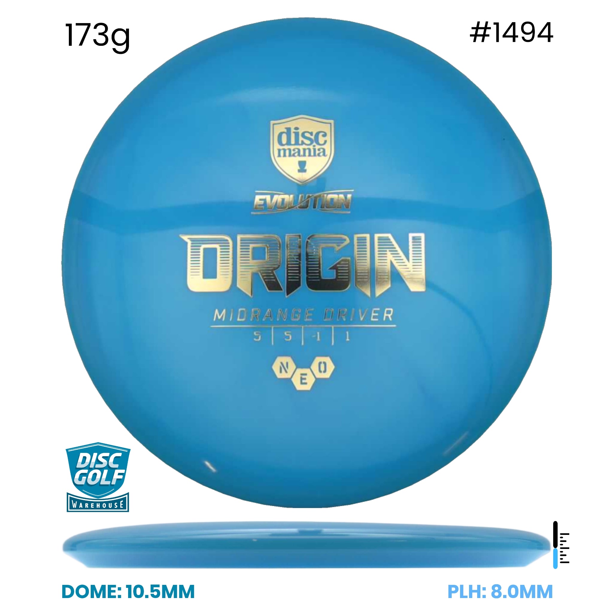 Disc Golf Warehouse Discmania Evolution Origin - Neo Plastic Blue/Gold 173g