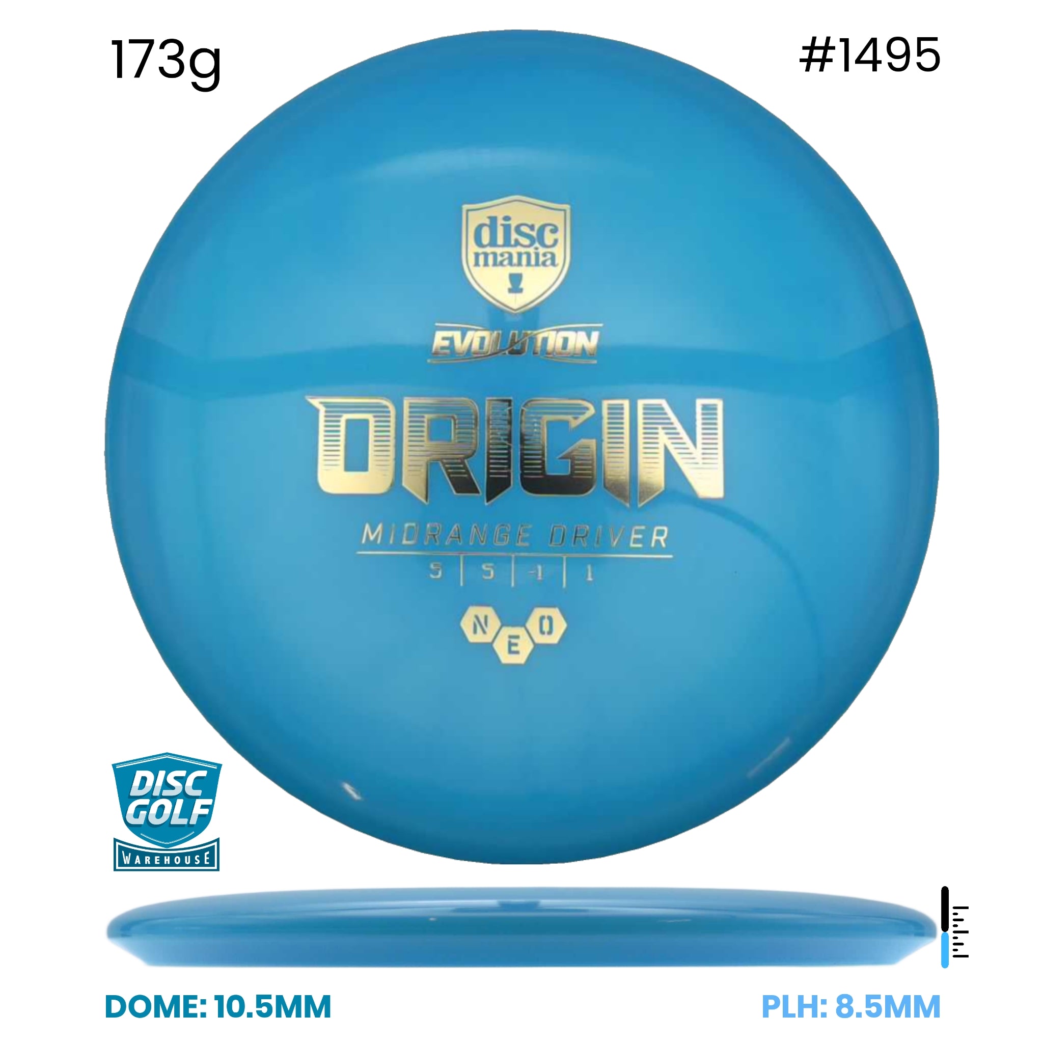 Disc Golf Warehouse Discmania Evolution Origin - Neo Plastic Blue/Gold 173g