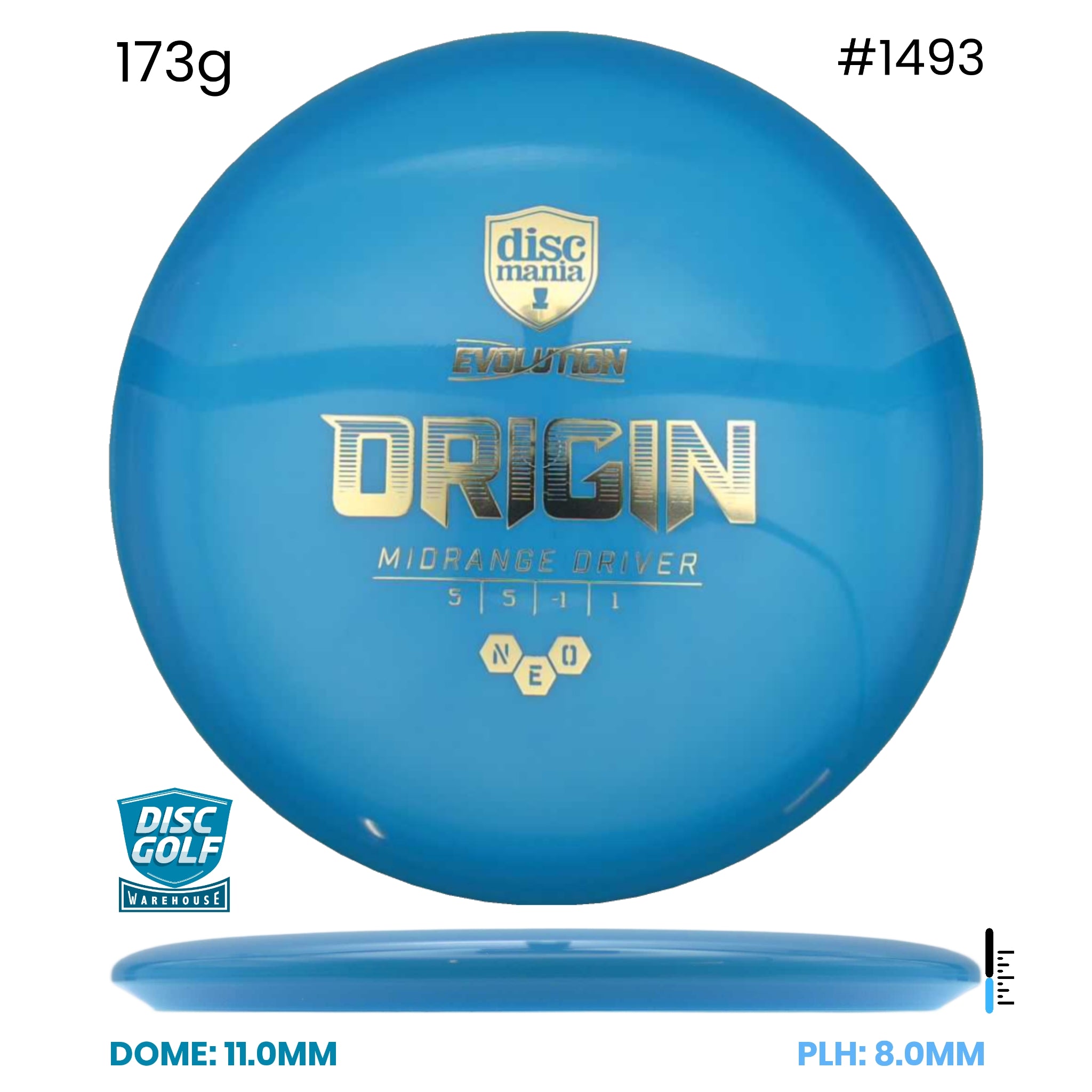 Disc Golf Warehouse Discmania Evolution Origin - Neo Plastic Blue/Gold 173g