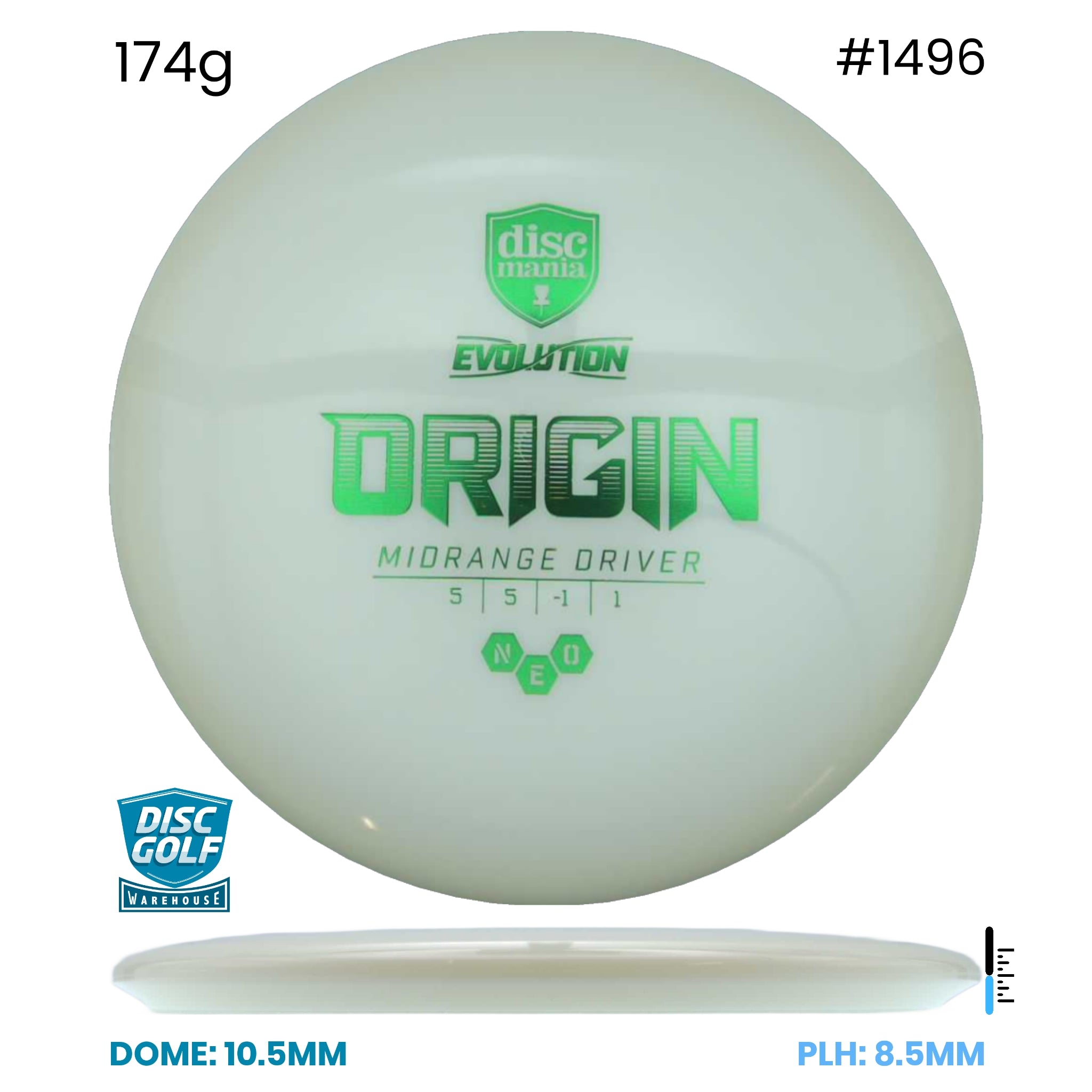 Disc Golf Warehouse Discmania Evolution Origin - Neo Plastic White/Green Metallic 174g
