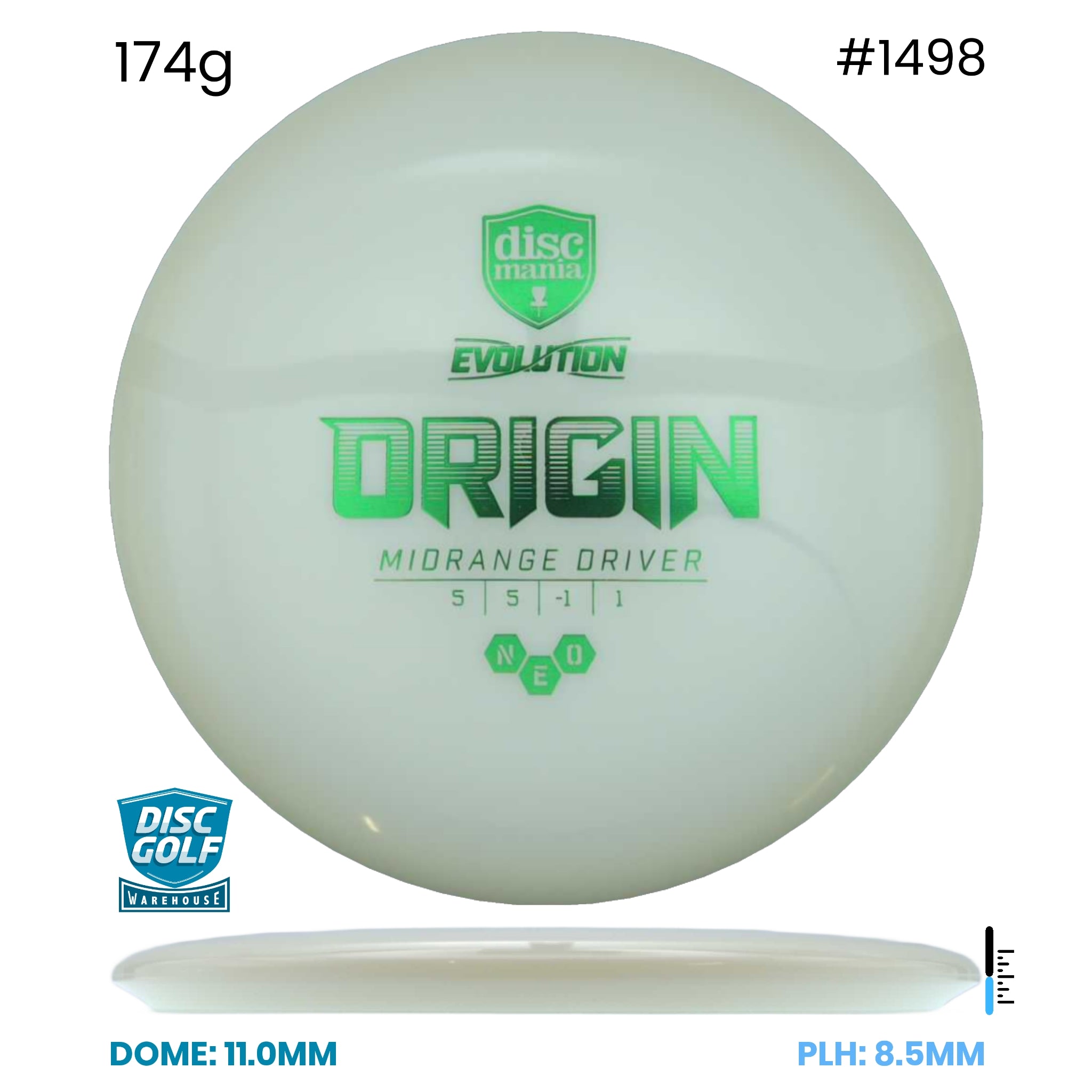 Disc Golf Warehouse Discmania Evolution Origin - Neo Plastic White/Green Metallic 174g