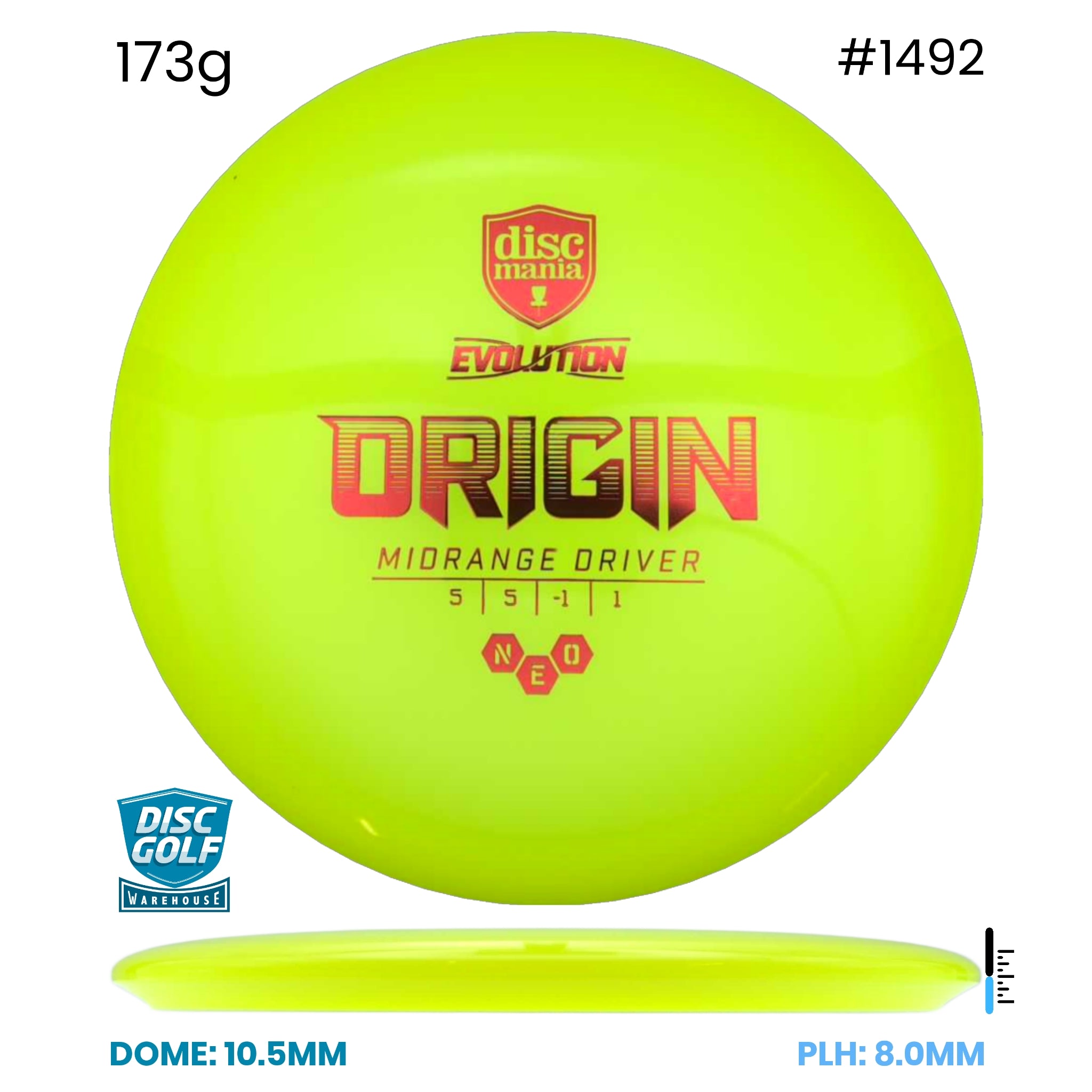 Disc Golf Warehouse Discmania Evolution Origin - Neo Plastic Yellow/Red Metallic 173g
