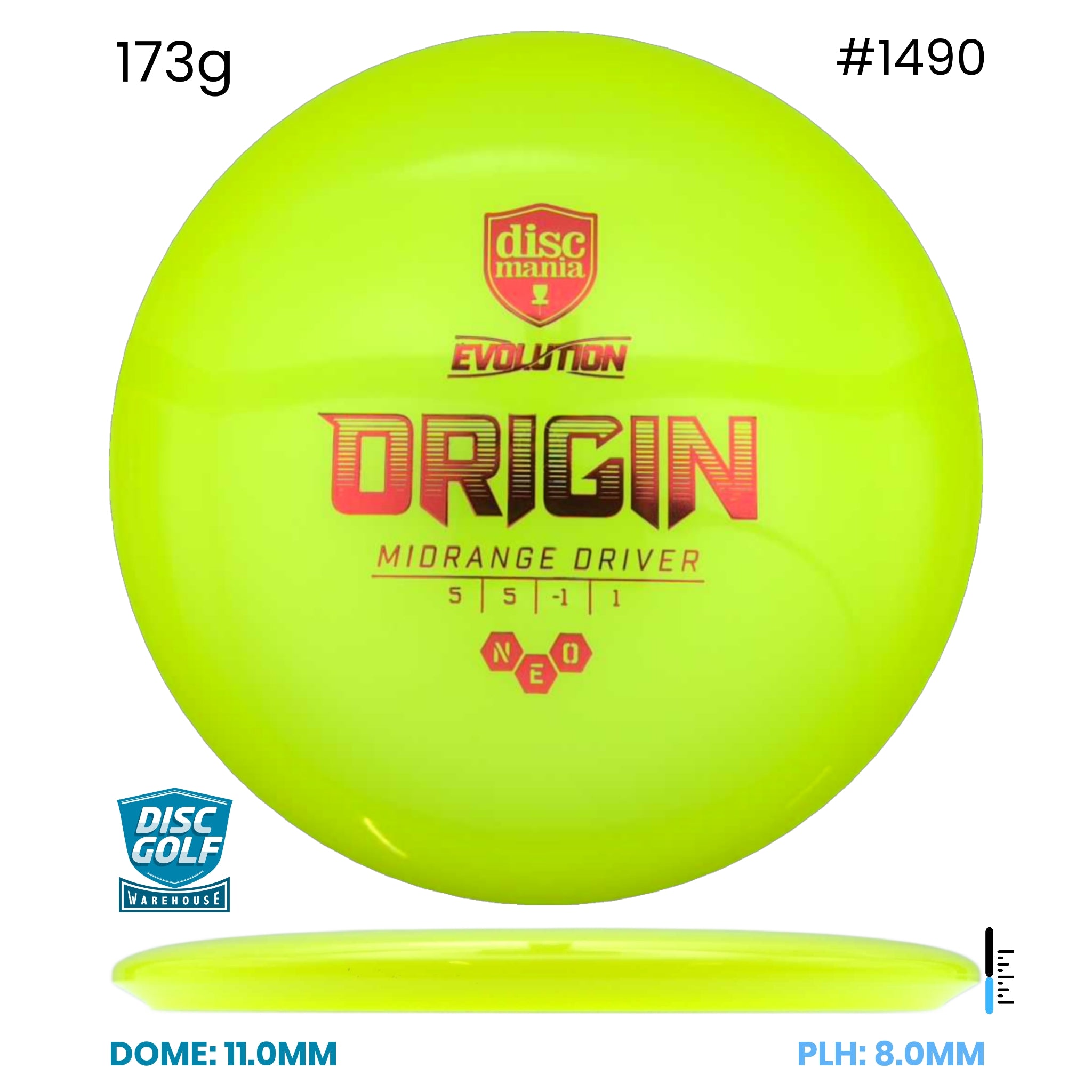 Disc Golf Warehouse Discmania Evolution Origin - Neo Plastic Yellow/Red Metallic 173g