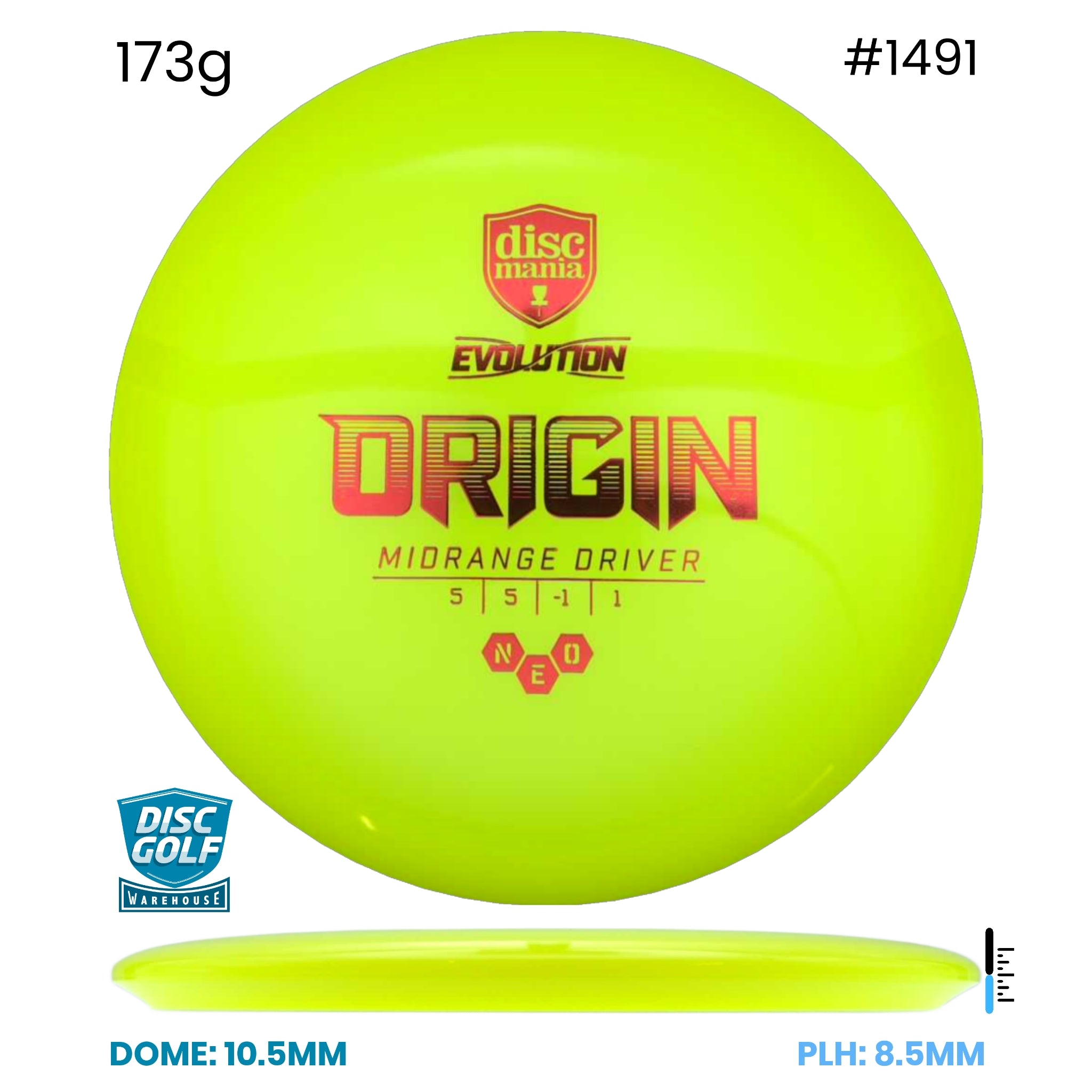 Disc Golf Warehouse Discmania Evolution Origin - Neo Plastic Yellow/Red Metallic 173g