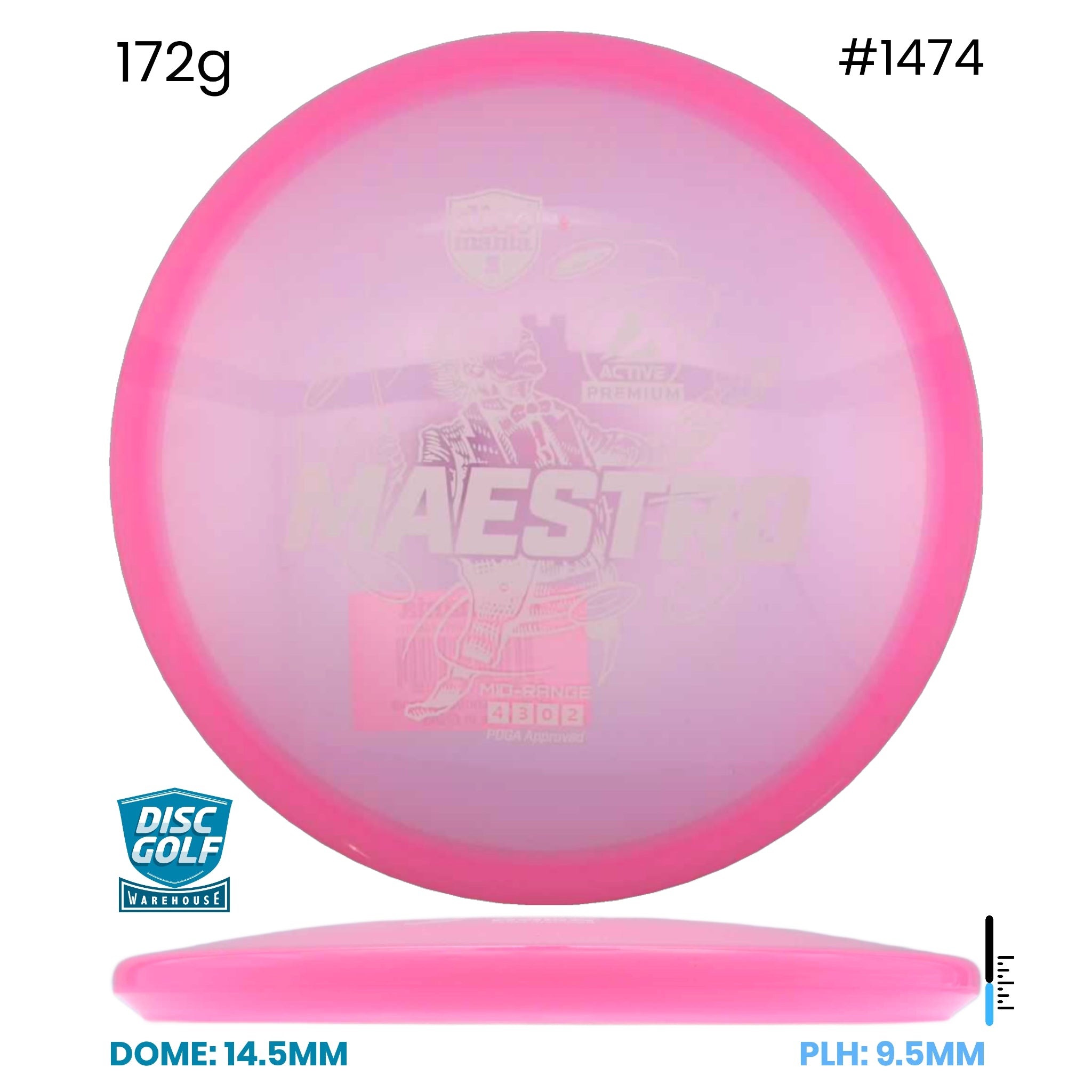 Disc Golf Warehouse Discmania Maestro - Active Premium Plastic Pink/White 172g