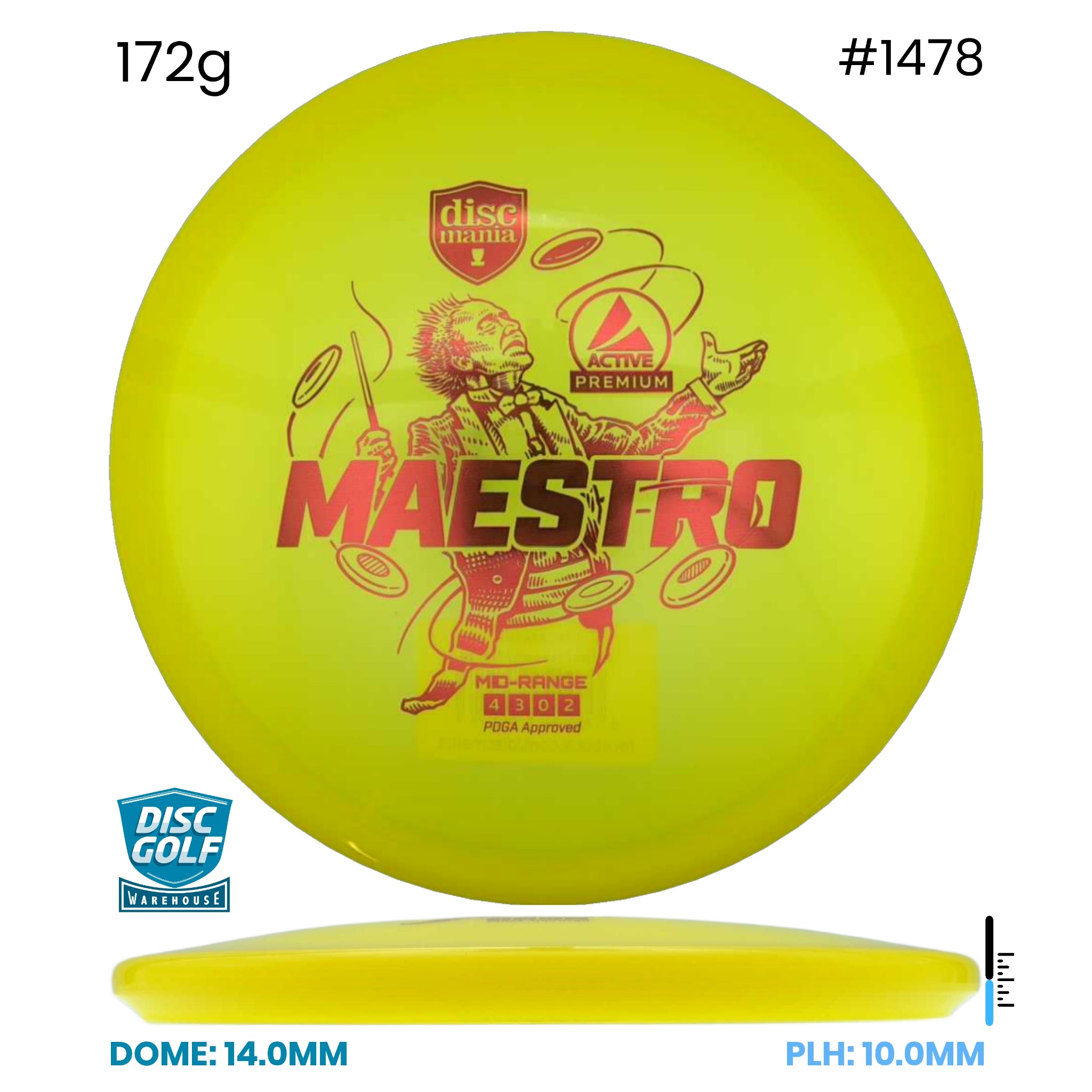 Disc Golf Warehouse Discmania Maestro - Active Premium Plastic Yellow/Red Metallic 172g