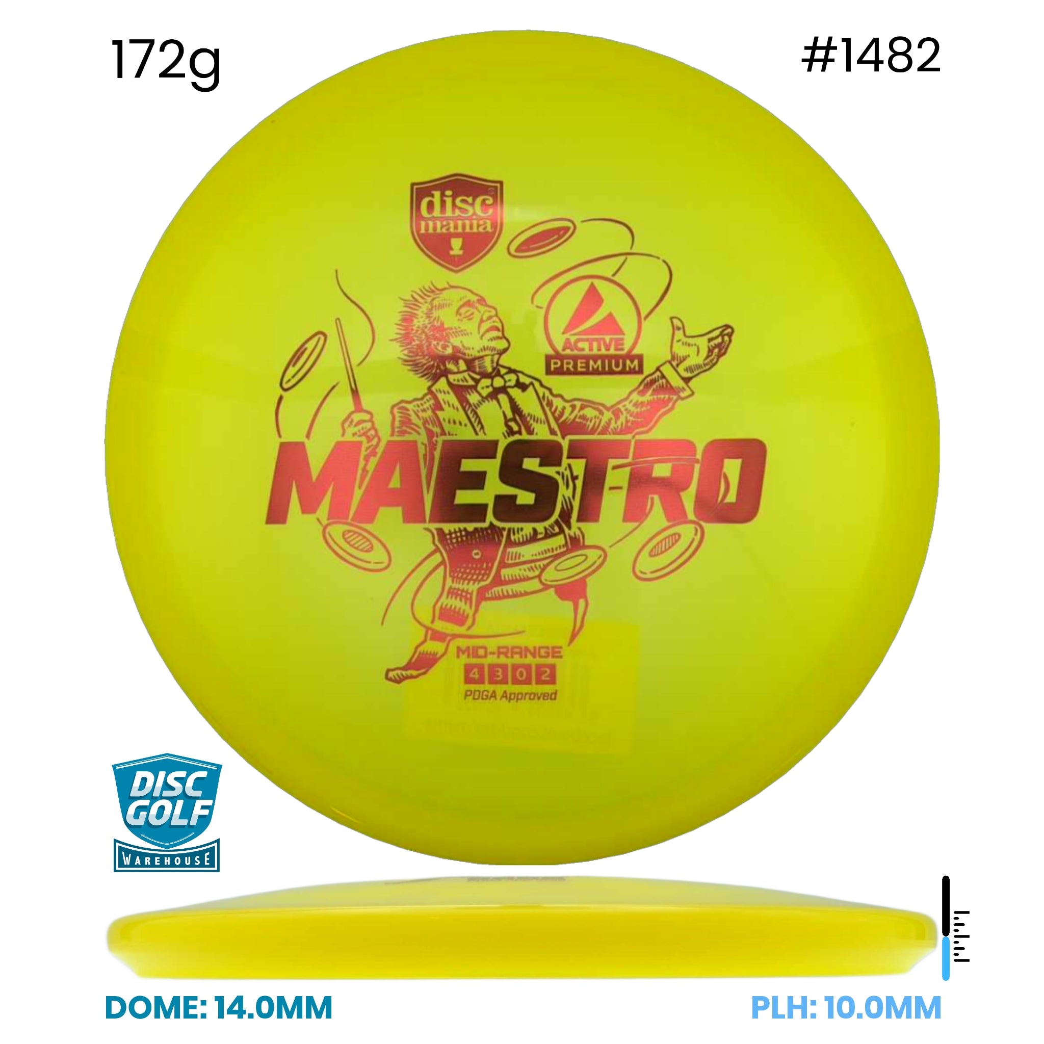 Disc Golf Warehouse Discmania Maestro - Active Premium Plastic Yellow/Red Metallic 172g