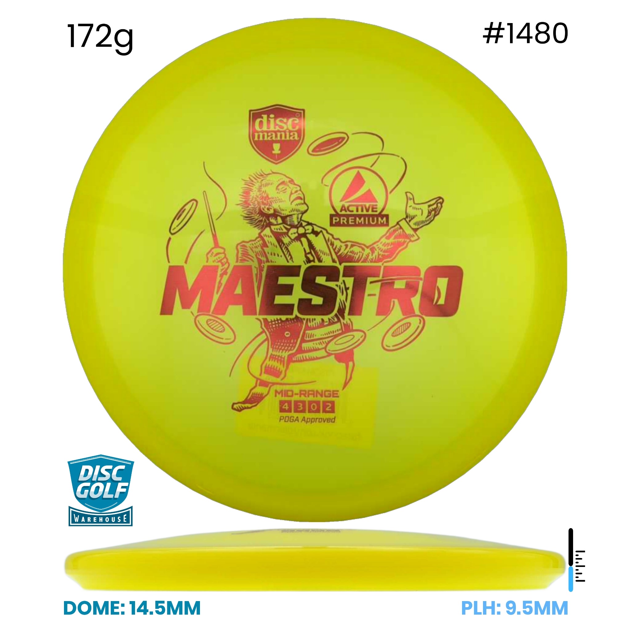 Disc Golf Warehouse Discmania Maestro - Active Premium Plastic Yellow/Red Metallic 172g