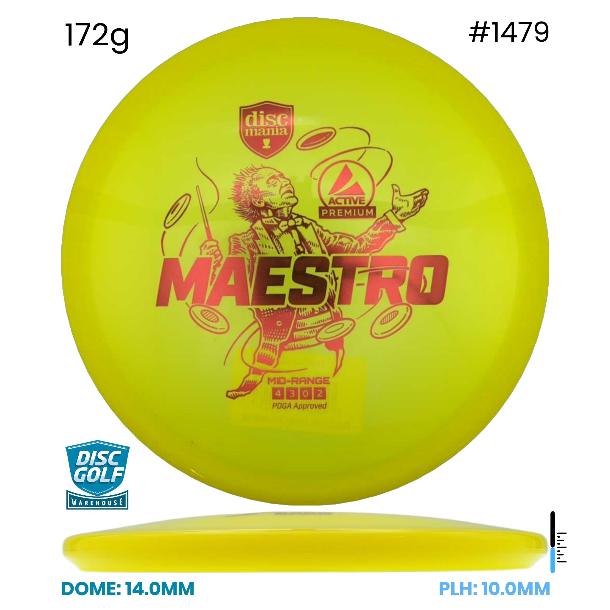 Disc Golf Warehouse Discmania Maestro - Active Premium Plastic Yellow/Red Metallic 172g