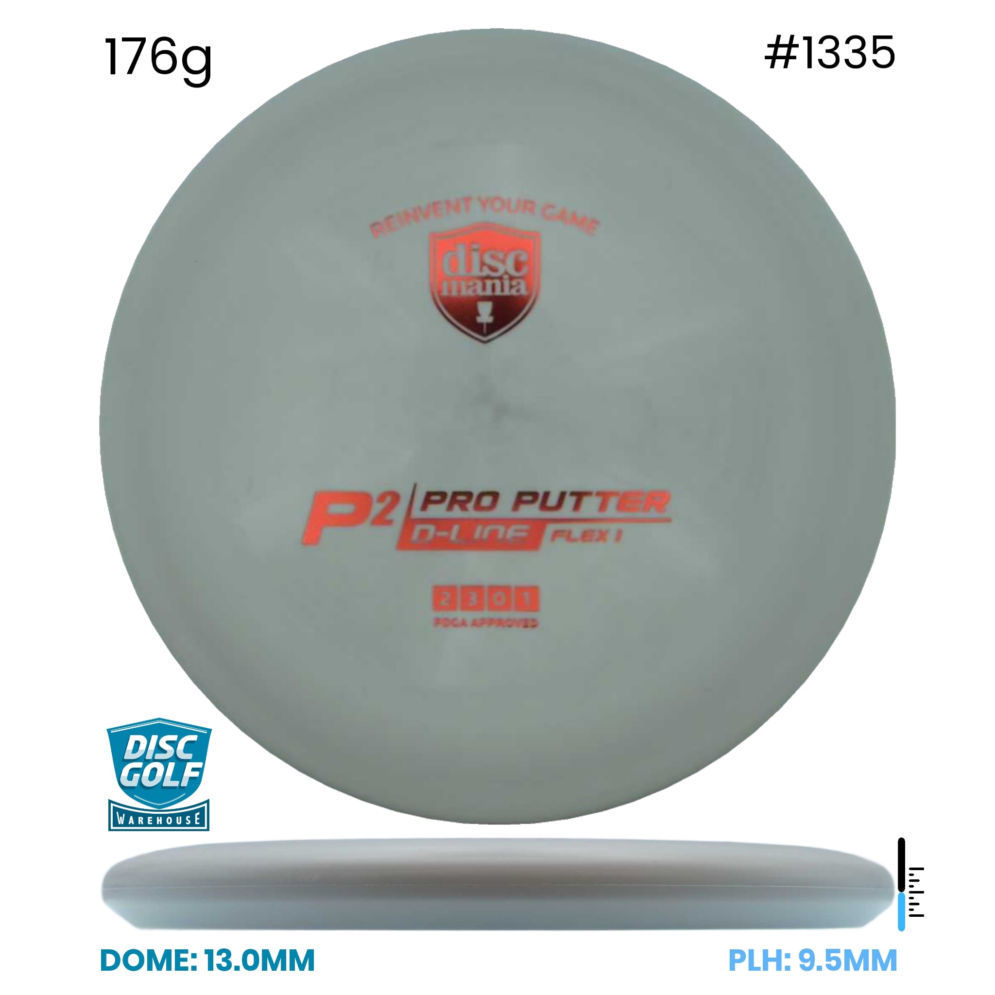 Disc Golf Warehouse Discmania P2 - D Line Flex 1 Plastic Silver/Red 176g