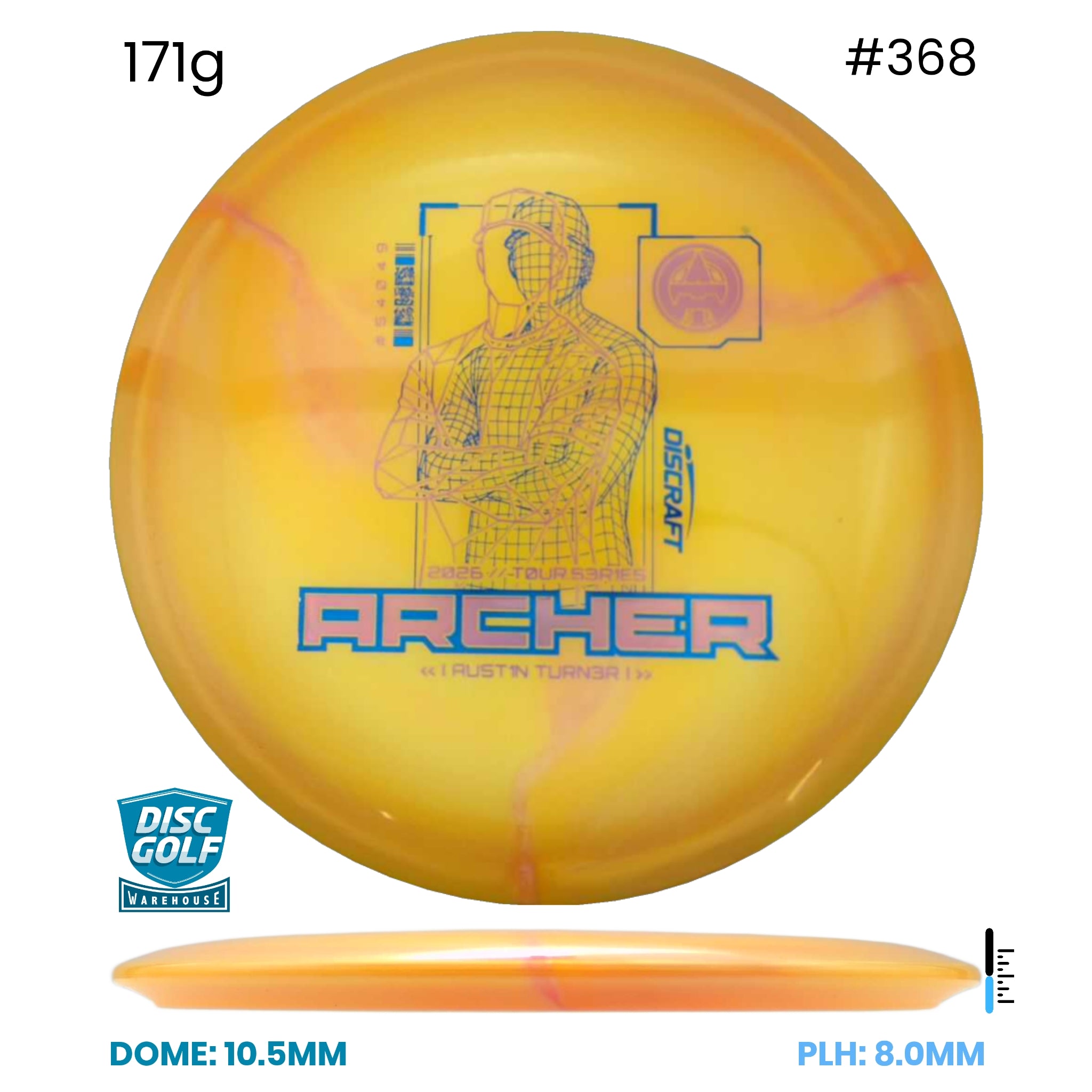 Disc Golf Warehouse Discraft Archer - Special Blend Plastic - Austin Turner 2026 Tour Series Yellow/Blue Metallic, Red Metallic 171g