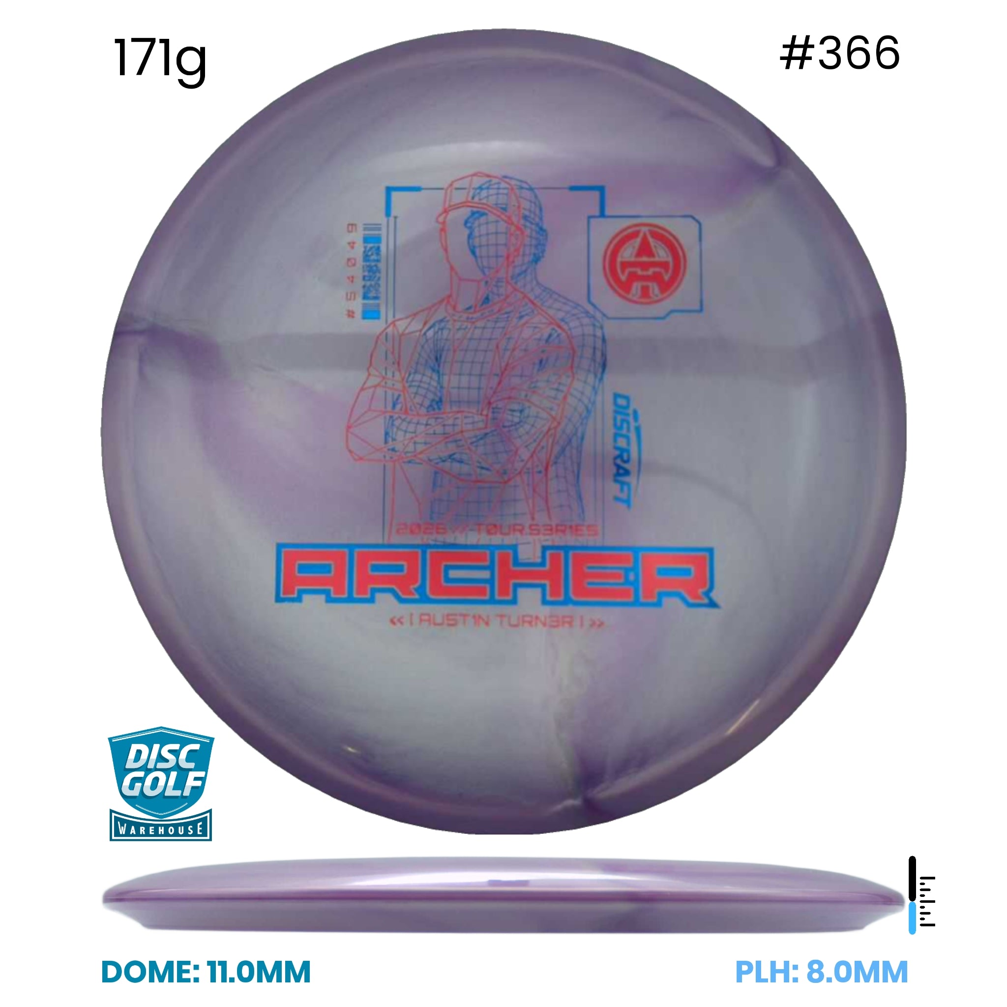 Disc Golf Warehouse Discraft Archer - Special Blend Plastic - Austin Turner 2026 Tour Series Yellow/Silver 171g