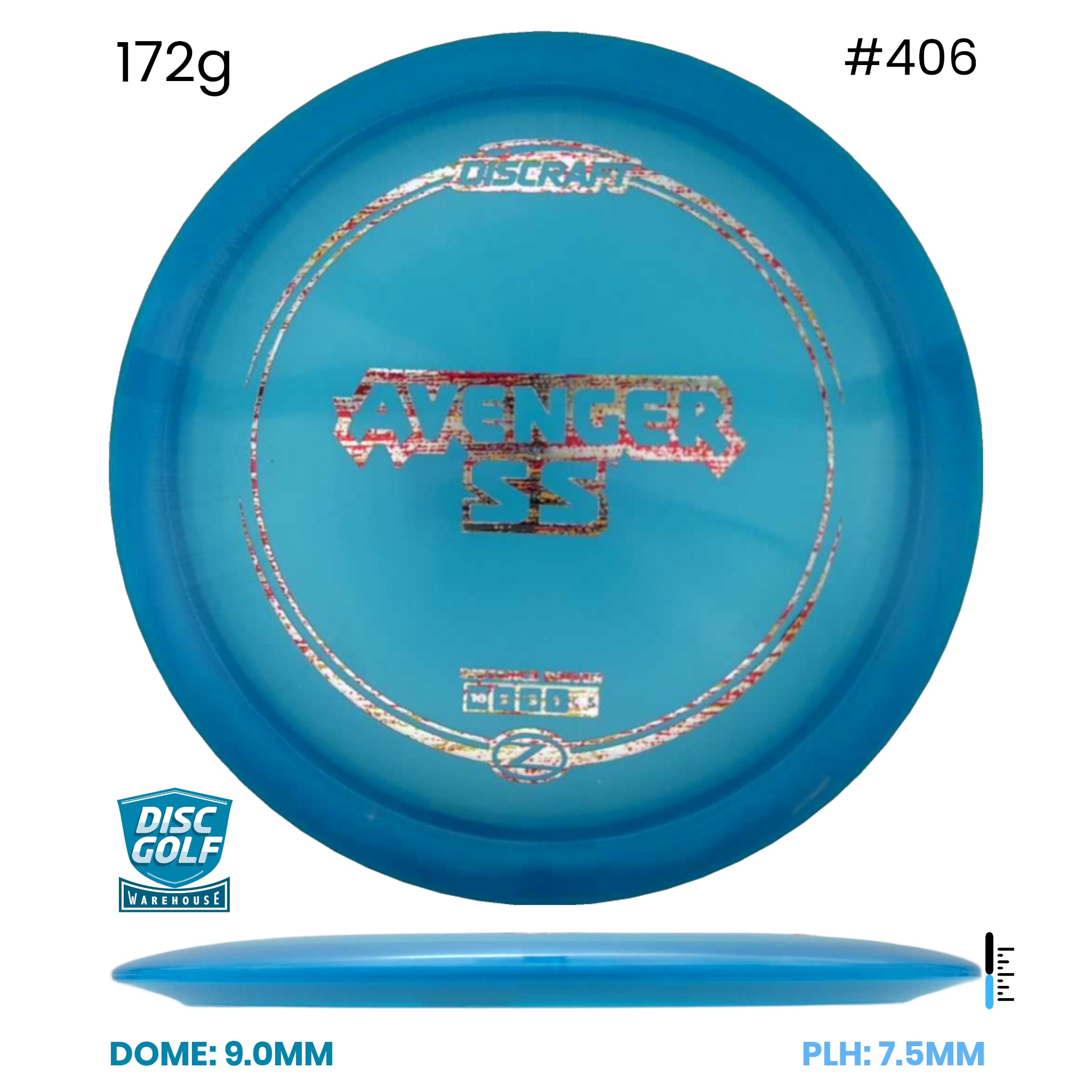 Disc Golf Warehouse Discraft Avenger SS - Z Plastic Blue/Red Metallic 172g
