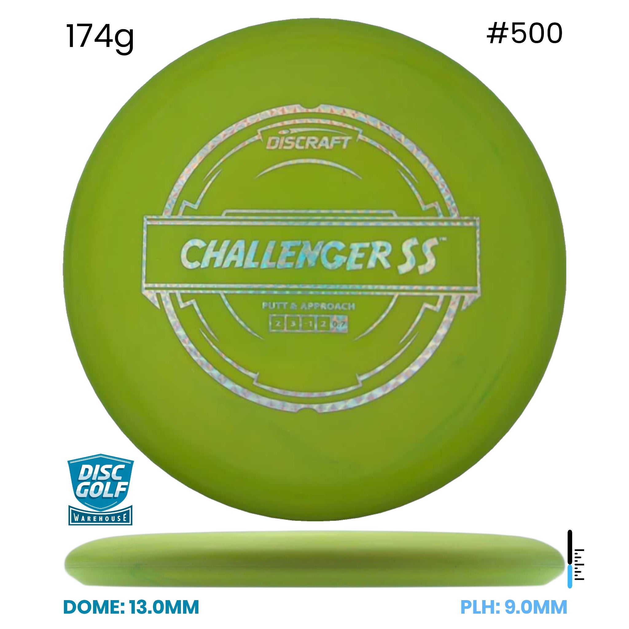 Disc Golf Warehouse Discraft Challenger SS - Putter Line Green/Silver 174g