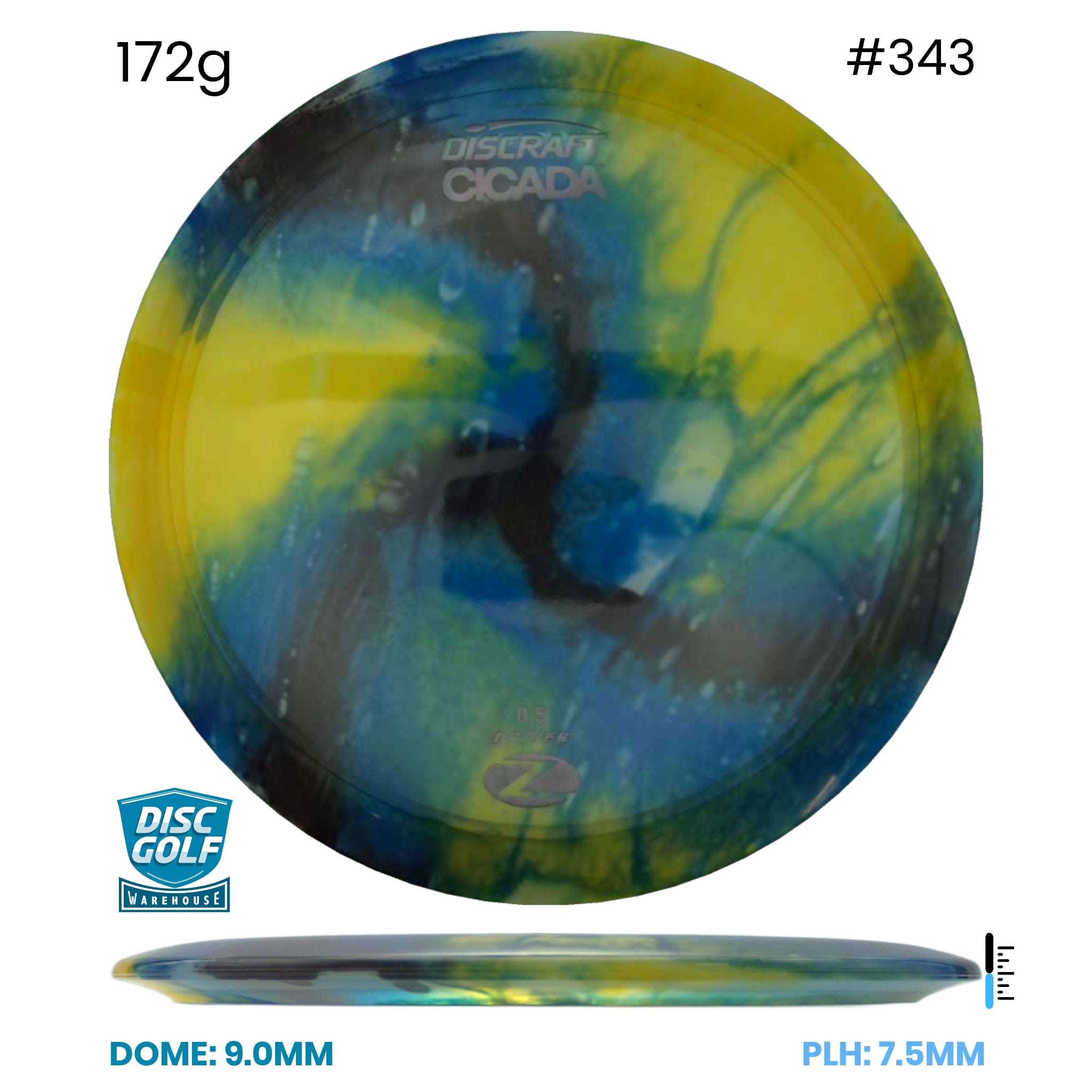 Disc Golf Warehouse Discraft Cicada - Z Fly Dye Plastic Yellow/Silver 172g