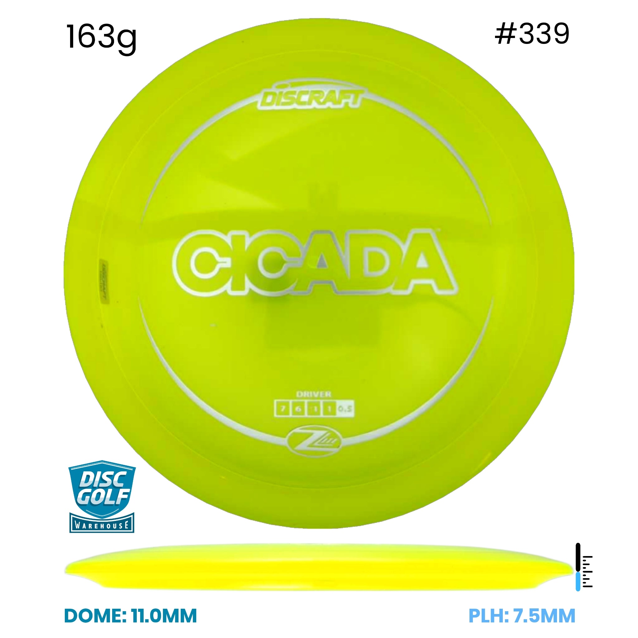 Disc Golf Warehouse Discraft Cicada - Z Lite Plastic Yellow/Silver 163g