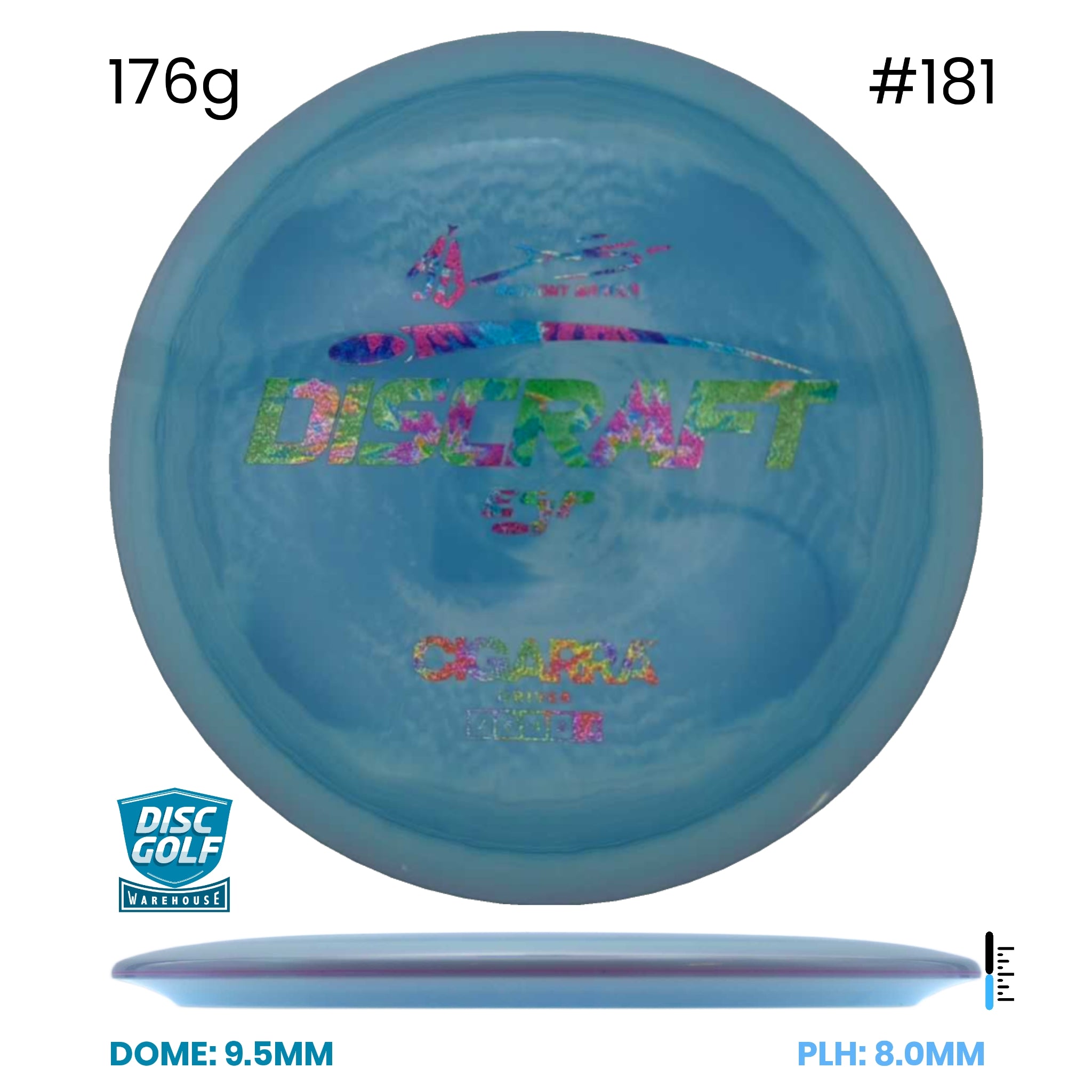 Disc Golf Warehouse Discraft Cigarra - ESP Plastic - Anthony Barela Signature Blue/Multicolor Sparkle 176g