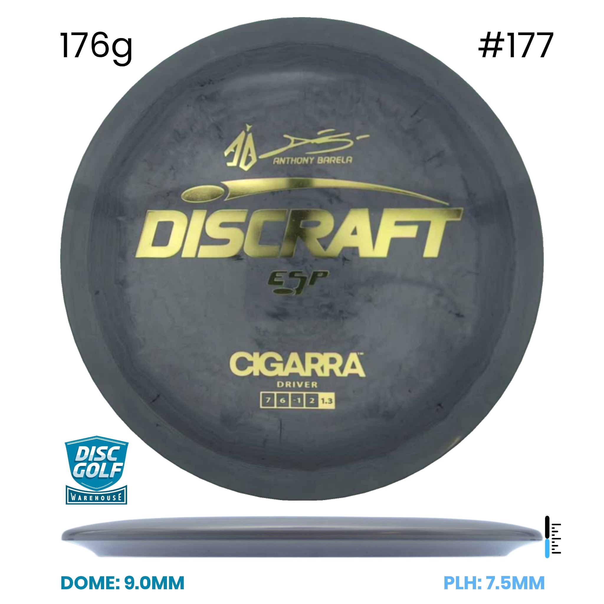 Disc Golf Warehouse Discraft Cigarra - ESP Plastic - Anthony Barela Signature Gray/Gold 176g