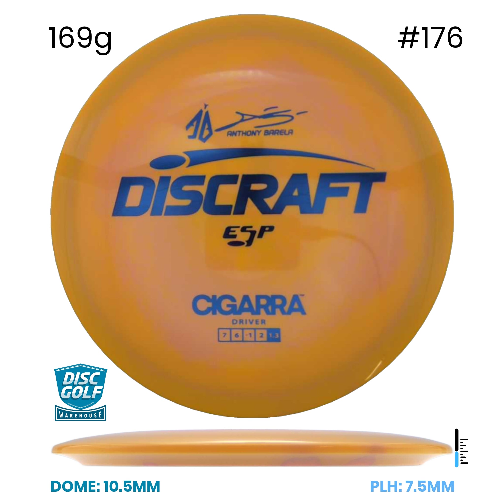 Disc Golf Warehouse Discraft Cigarra - ESP Plastic - Anthony Barela Signature Orange/Blue Metallic 169g