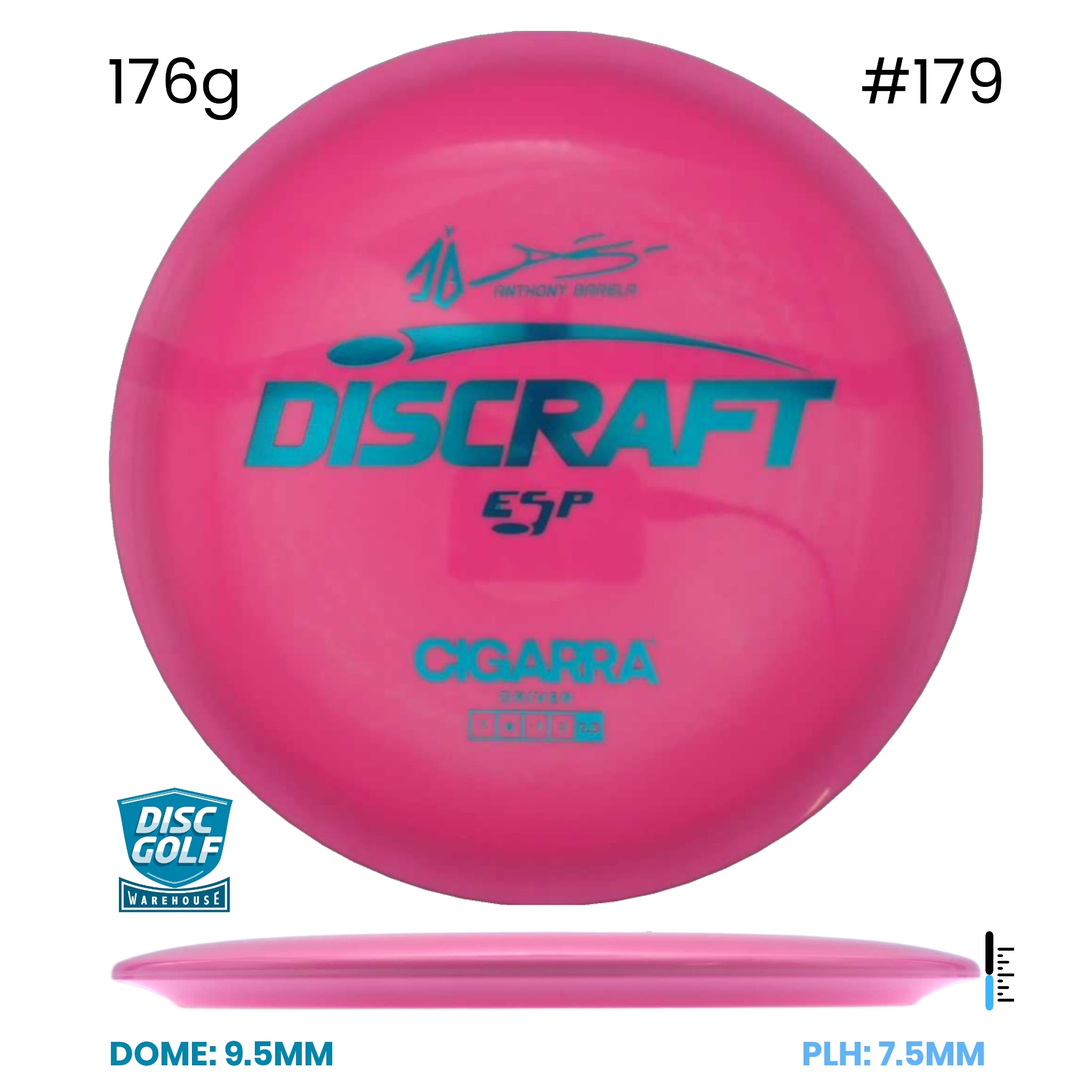 Disc Golf Warehouse Discraft Cigarra - ESP Plastic - Anthony Barela Signature Pink/Green Metallic 176g