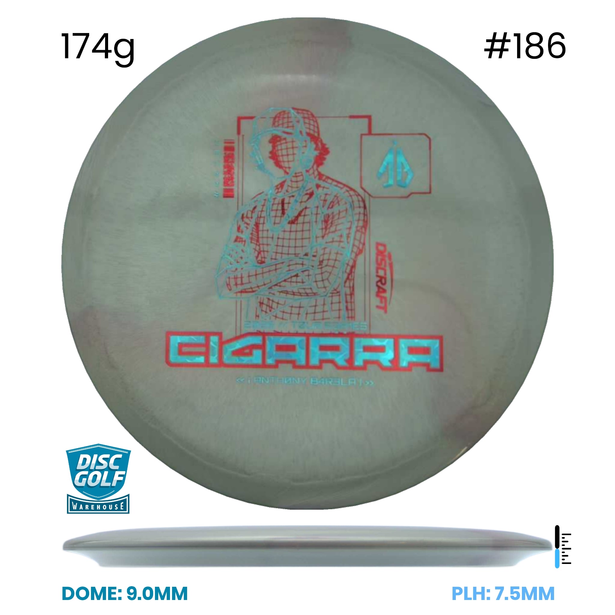 Disc Golf Warehouse Discraft Cigarra - Special Blend Plastic - Anthony Barela 2026 Tour Series Gray/Blue Metallic, Red Metallic 174g