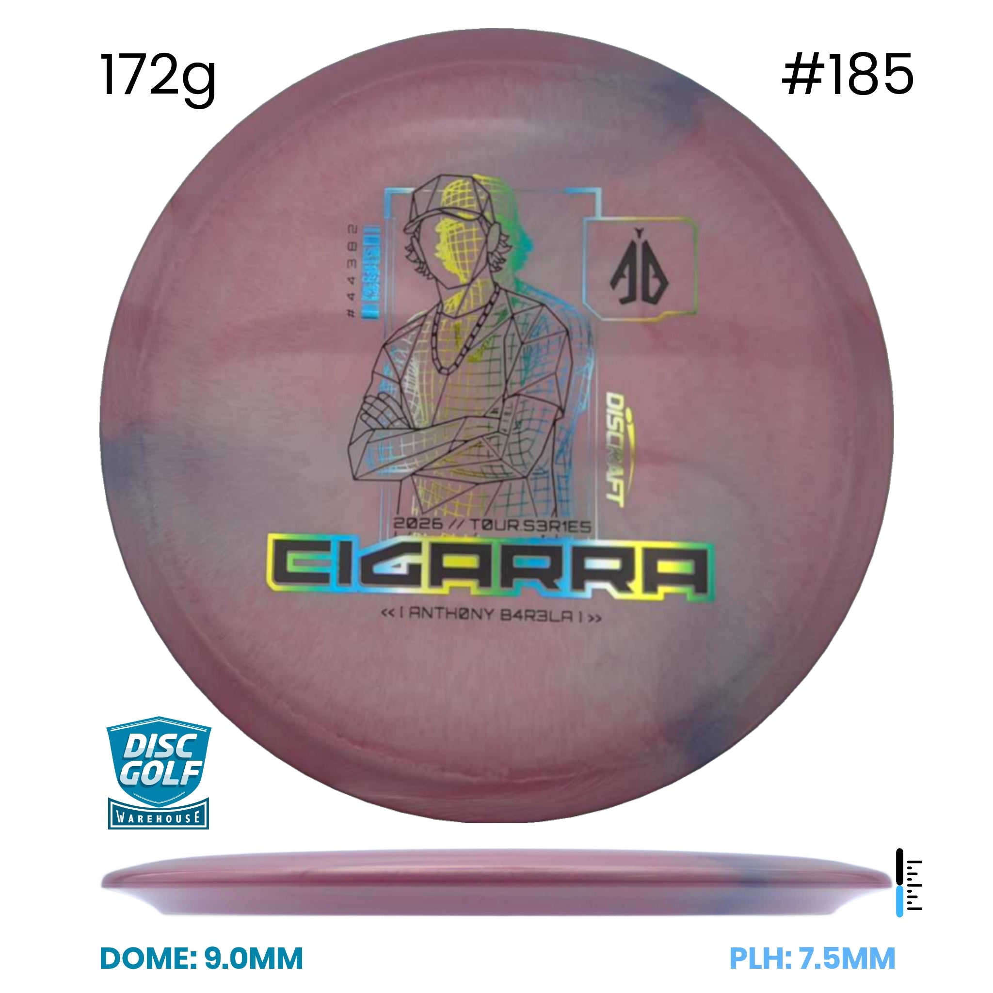 Disc Golf Warehouse Discraft Cigarra - Special Blend Plastic - Anthony Barela 2026 Tour Series Pink/Rainbow Holo 172g