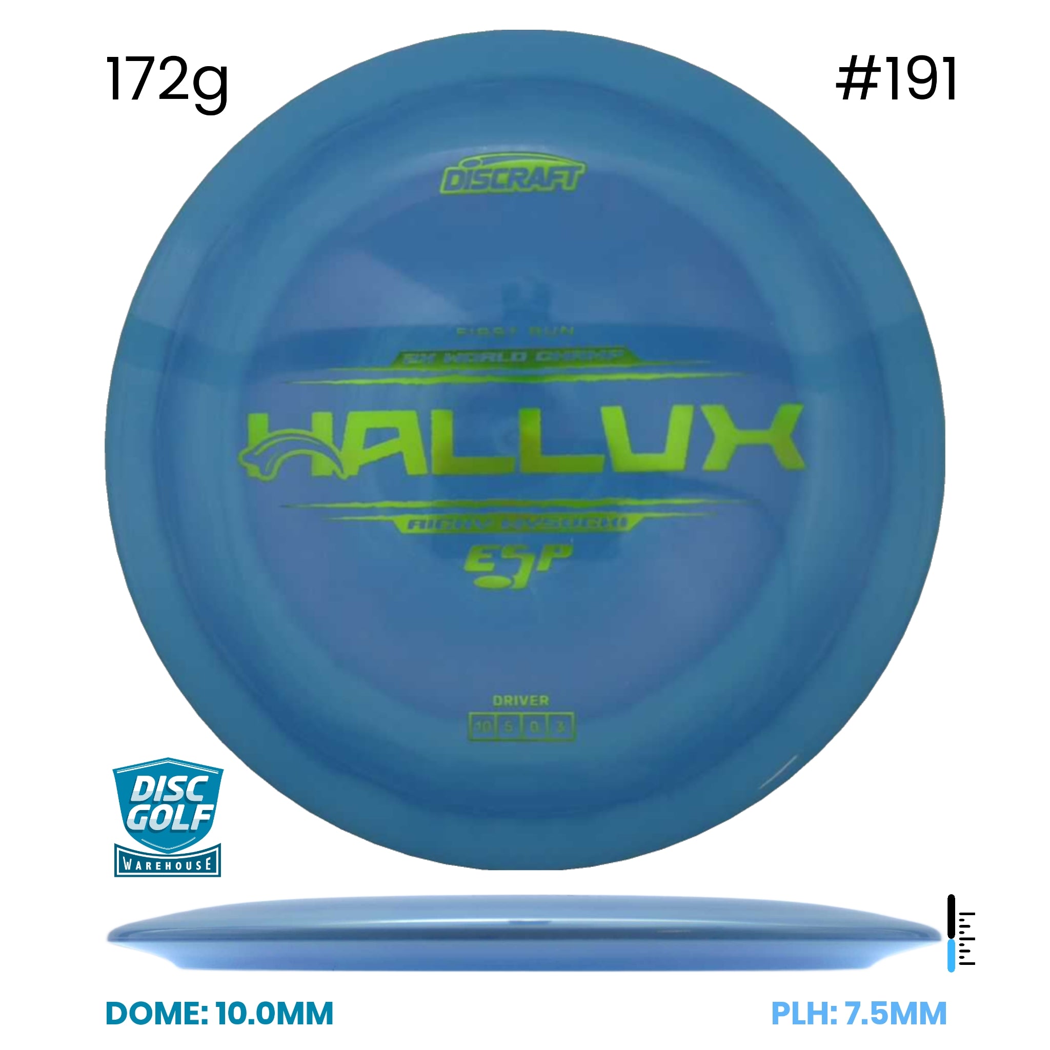 Disc Golf Warehouse Discraft Hallux - Ricky Wysocki ESP Plastic - First Run Blue/#191/Green Metallic 172g