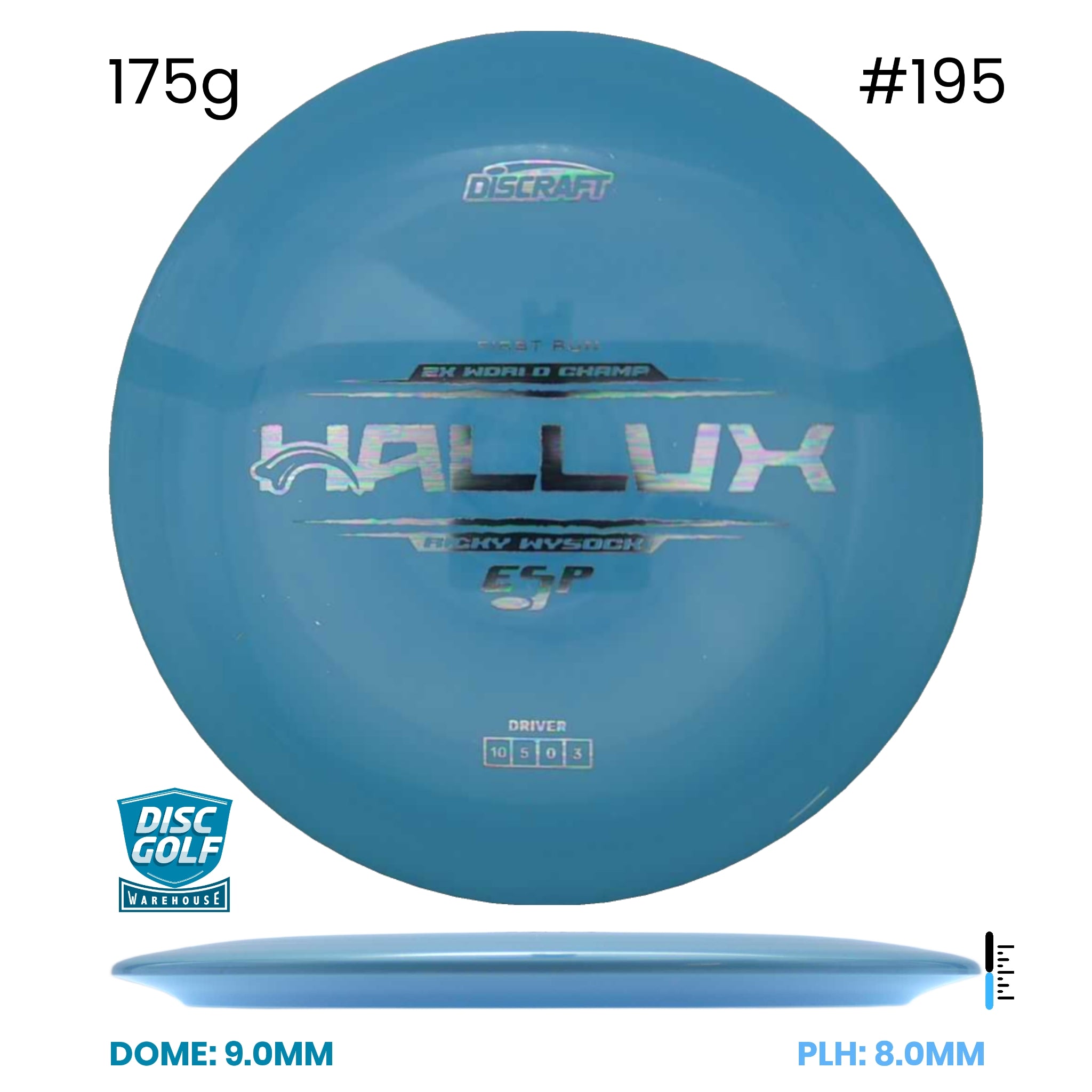 Disc Golf Warehouse Discraft Hallux - Ricky Wysocki ESP Plastic - First Run Blue/Silver, Holographic 175g