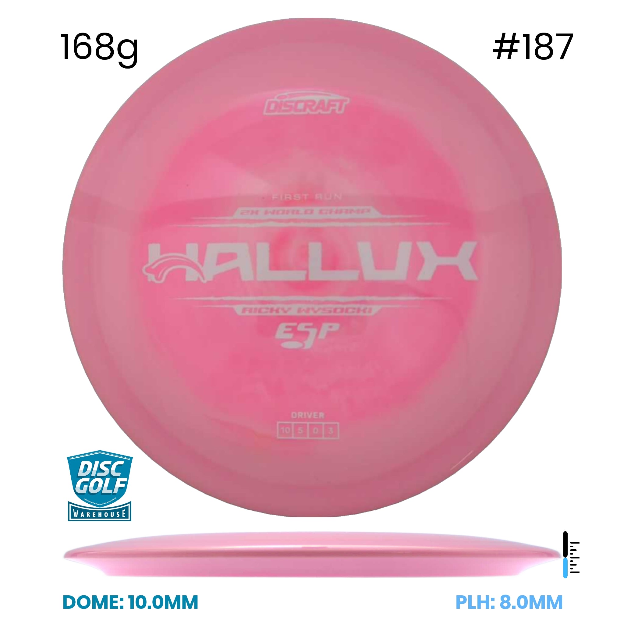 Disc Golf Warehouse Discraft Hallux - Ricky Wysocki ESP Plastic - First Run Pink/White 168g