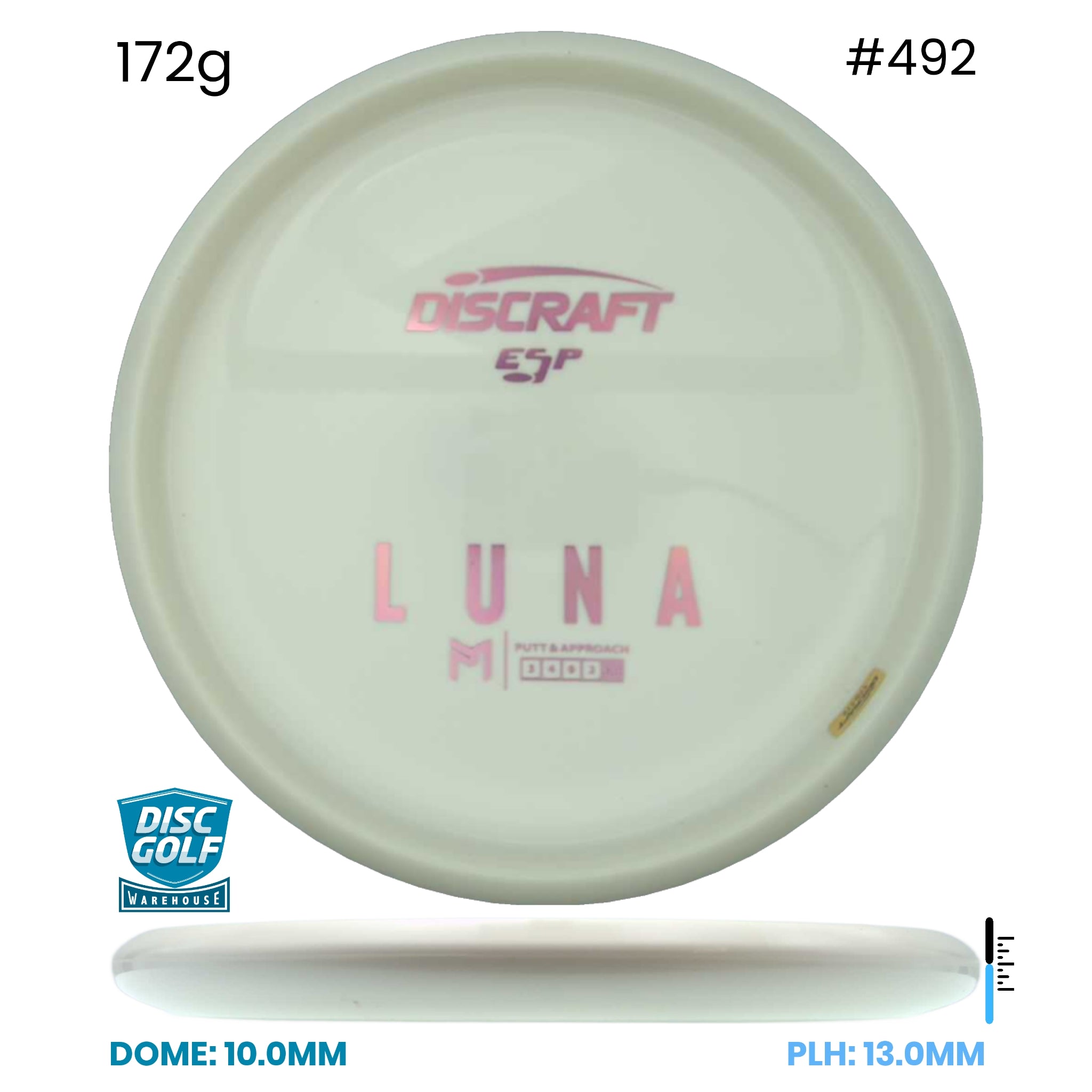 Disc Golf Warehouse Discraft Luna - ESP Blank White Bottom Stamp White/Red Metallic 172g