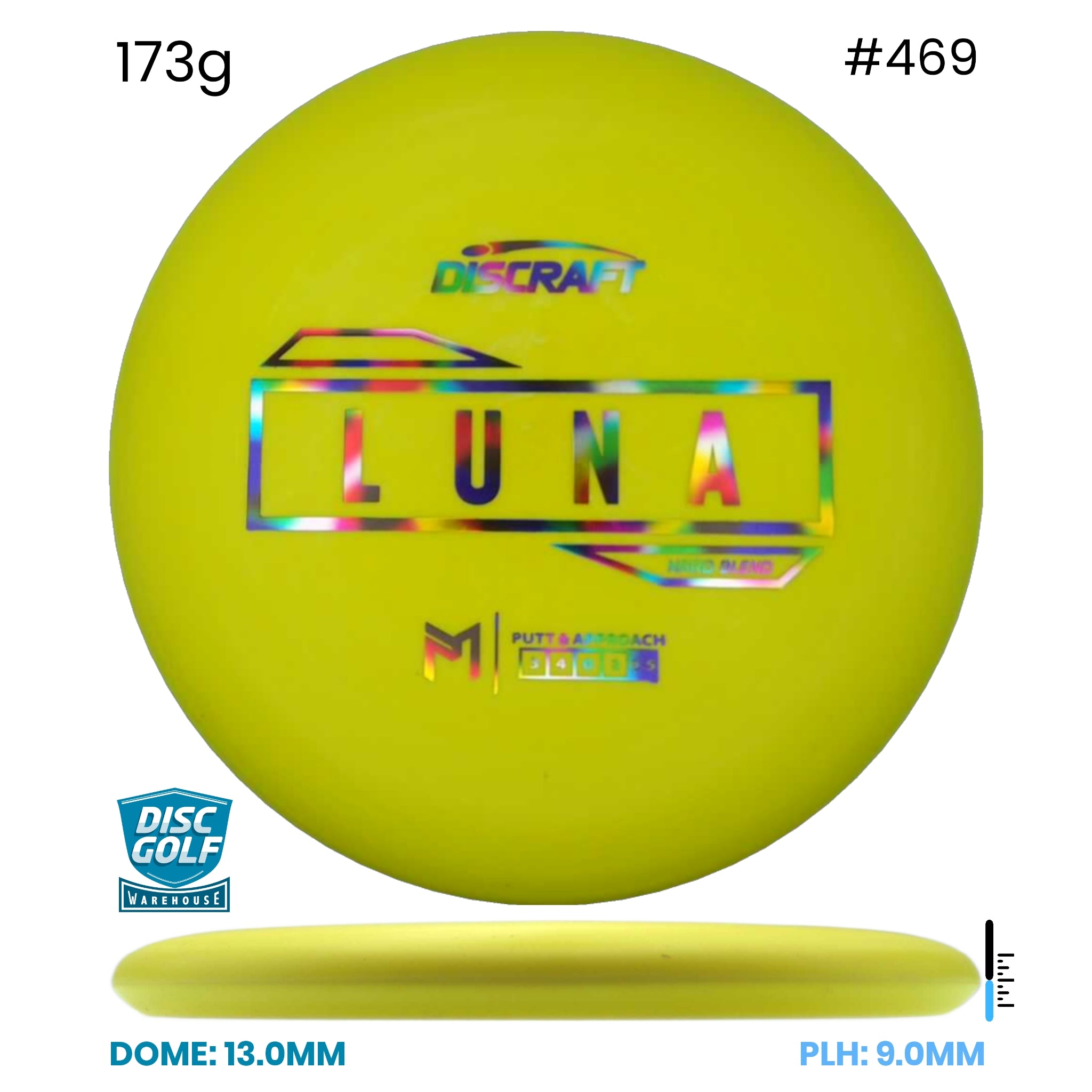 Disc Golf Warehouse Discraft Luna - Putter Line Hard Yellow/Rainbow Holo 173g