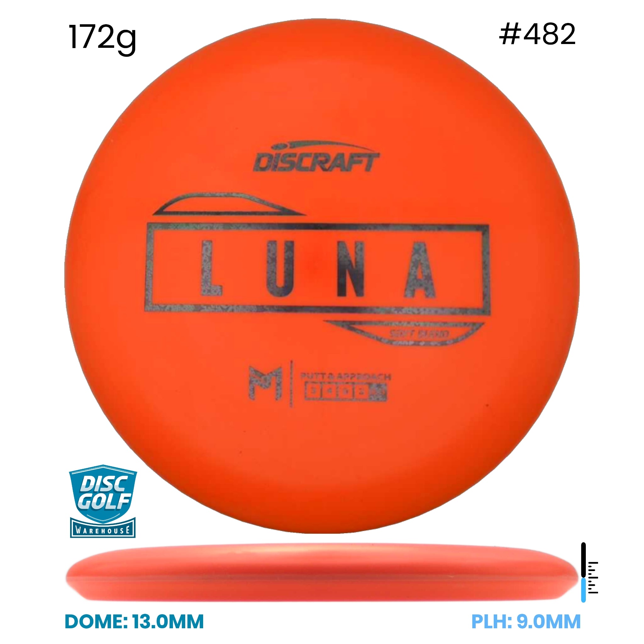 Disc Golf Warehouse Discraft Luna - Putter Line Soft Orange/Black 172g