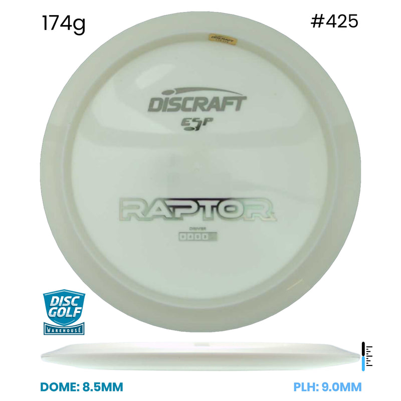 Disc Golf Warehouse Discraft Raptor - ESP Blank White Bottom Stamp White/Silver 174g