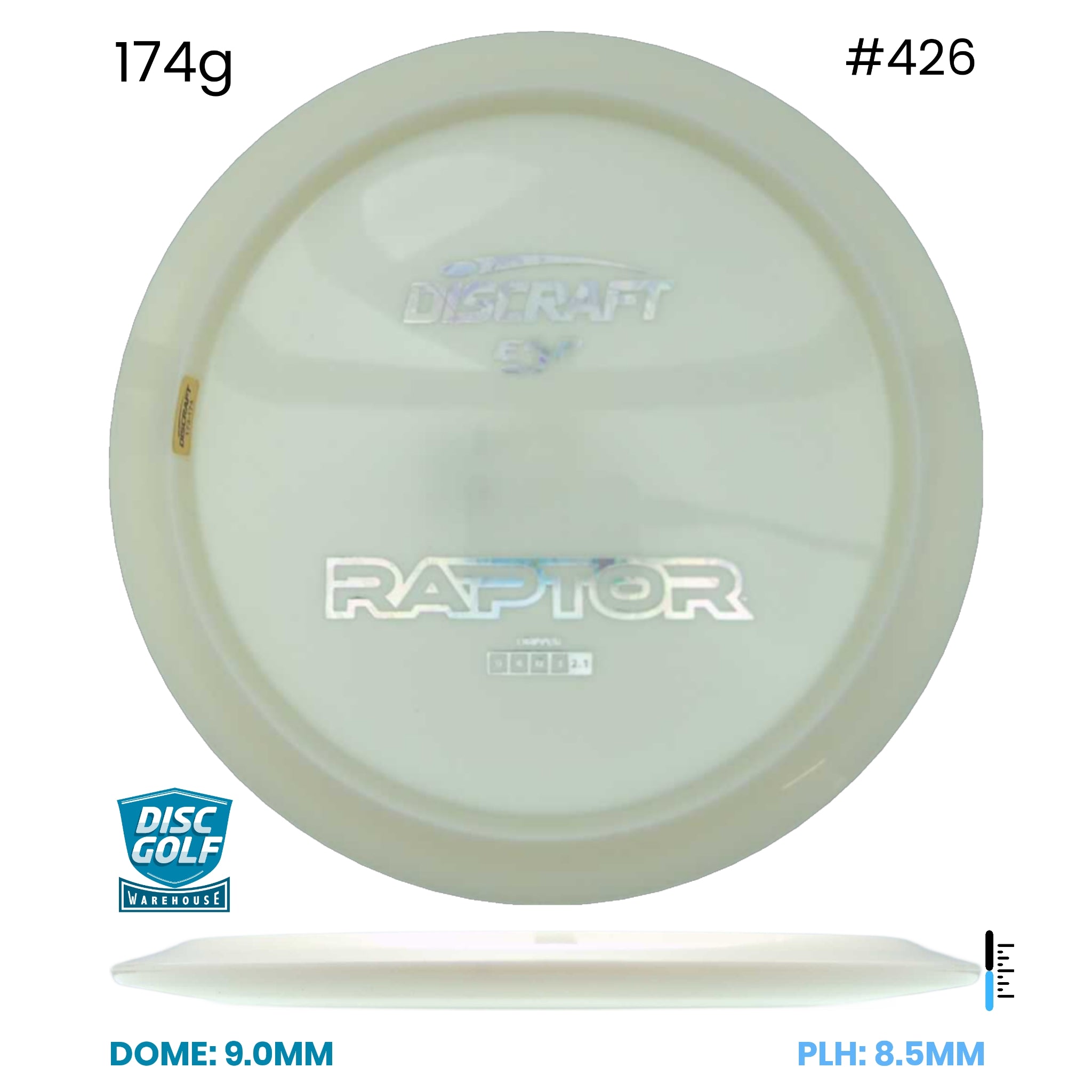 Disc Golf Warehouse Discraft Raptor - ESP Blank White Bottom Stamp White/Silver 174g
