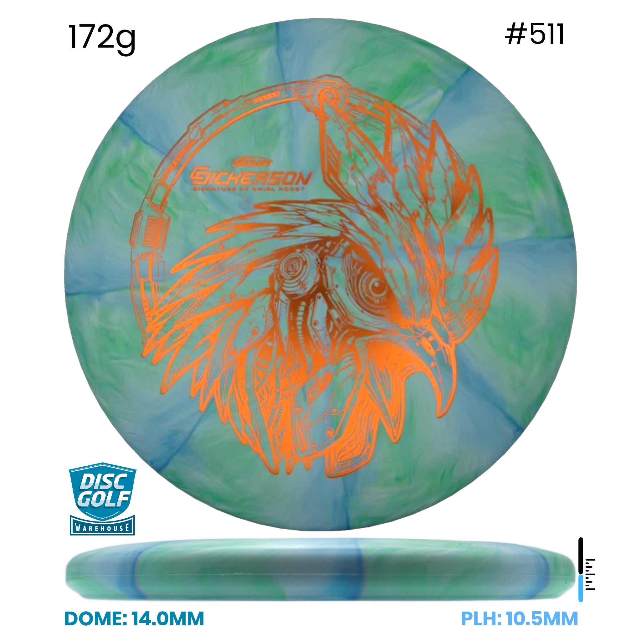 Disc Golf Warehouse Discraft Roost - CT Swirl Plastic - Chris Dickerson Signature Green/Red Metallic 172g