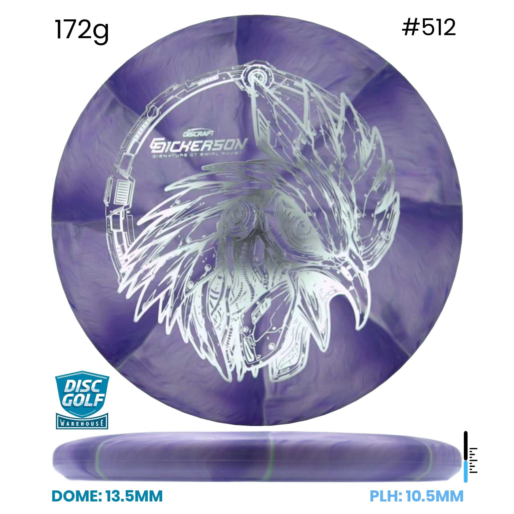 Disc Golf Warehouse Discraft Roost - CT Swirl Plastic - Chris Dickerson Signature Purple/Silver 172g
