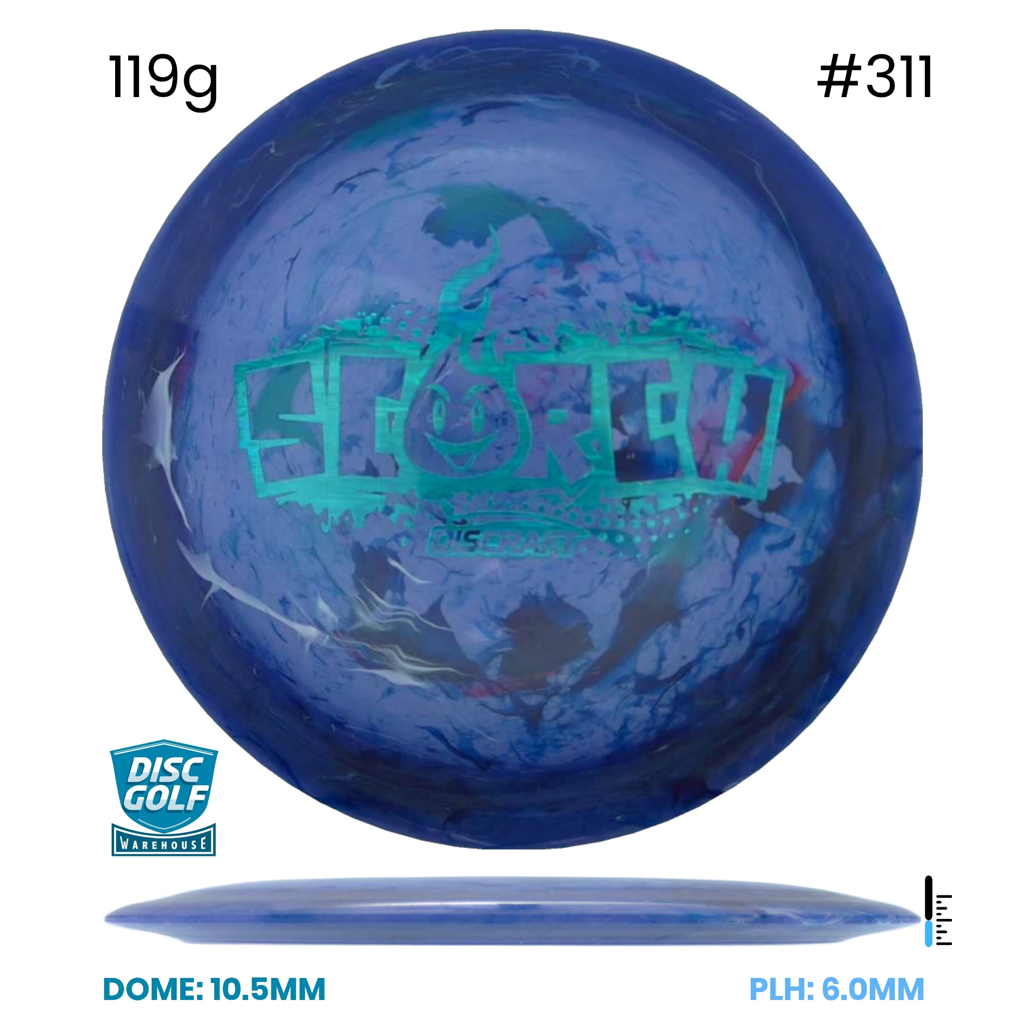 Disc Golf Warehouse Discraft Scorch - Light Weight Jawbreaker Plastic Blue/#311/Green Metallic 119g