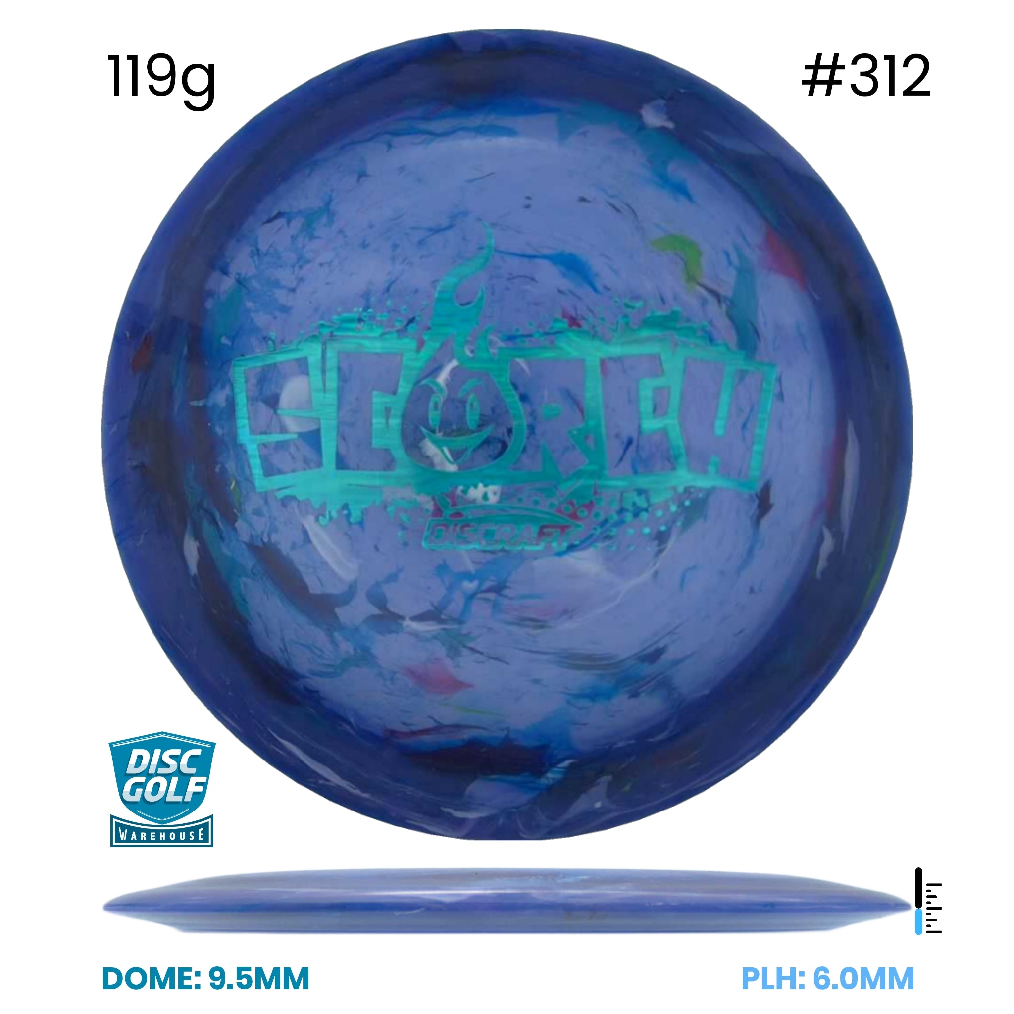 Disc Golf Warehouse Discraft Scorch - Light Weight Jawbreaker Plastic Blue/#312/Green Metallic 119g