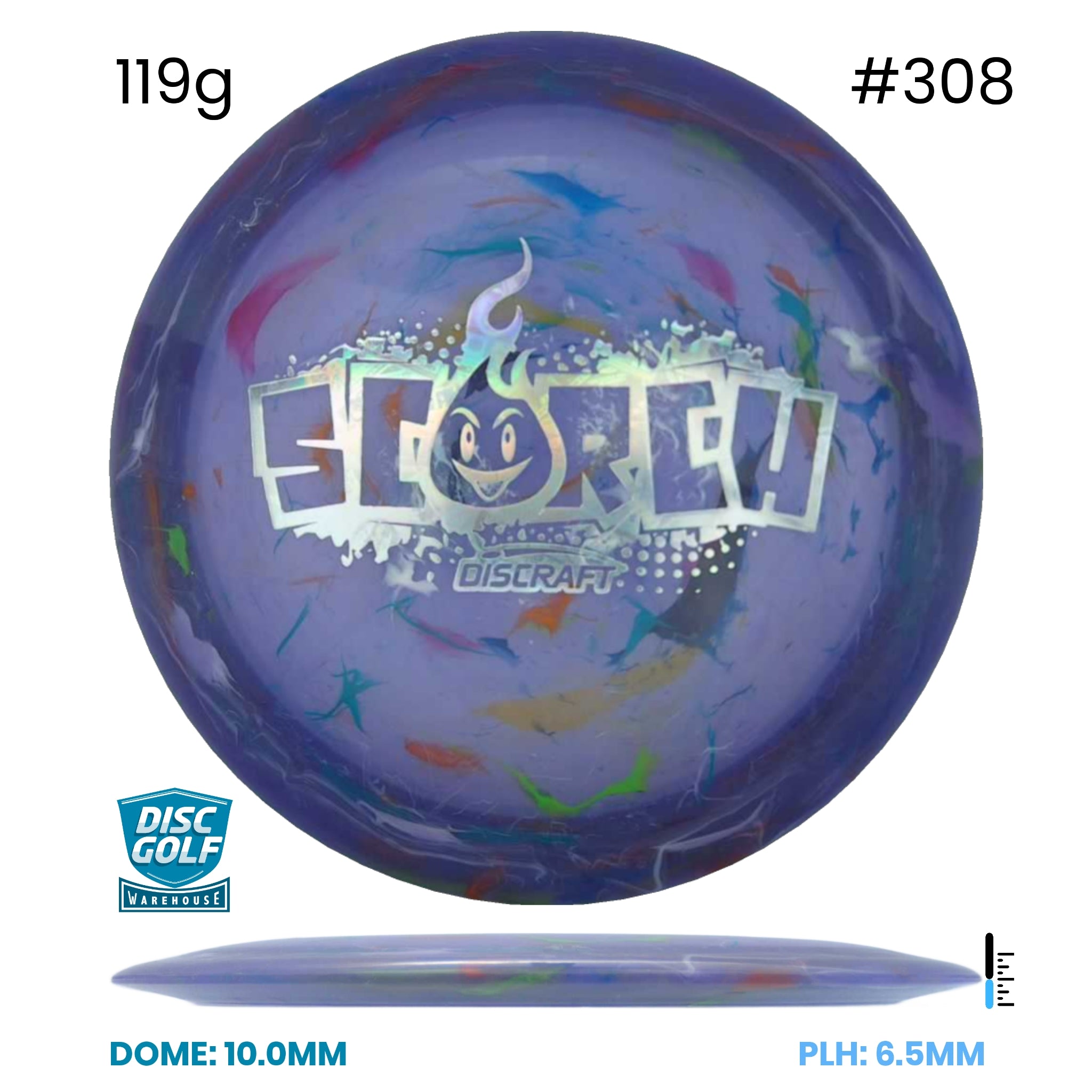 Disc Golf Warehouse Discraft Scorch - Light Weight Jawbreaker Plastic Purple/#308/Silver 119g