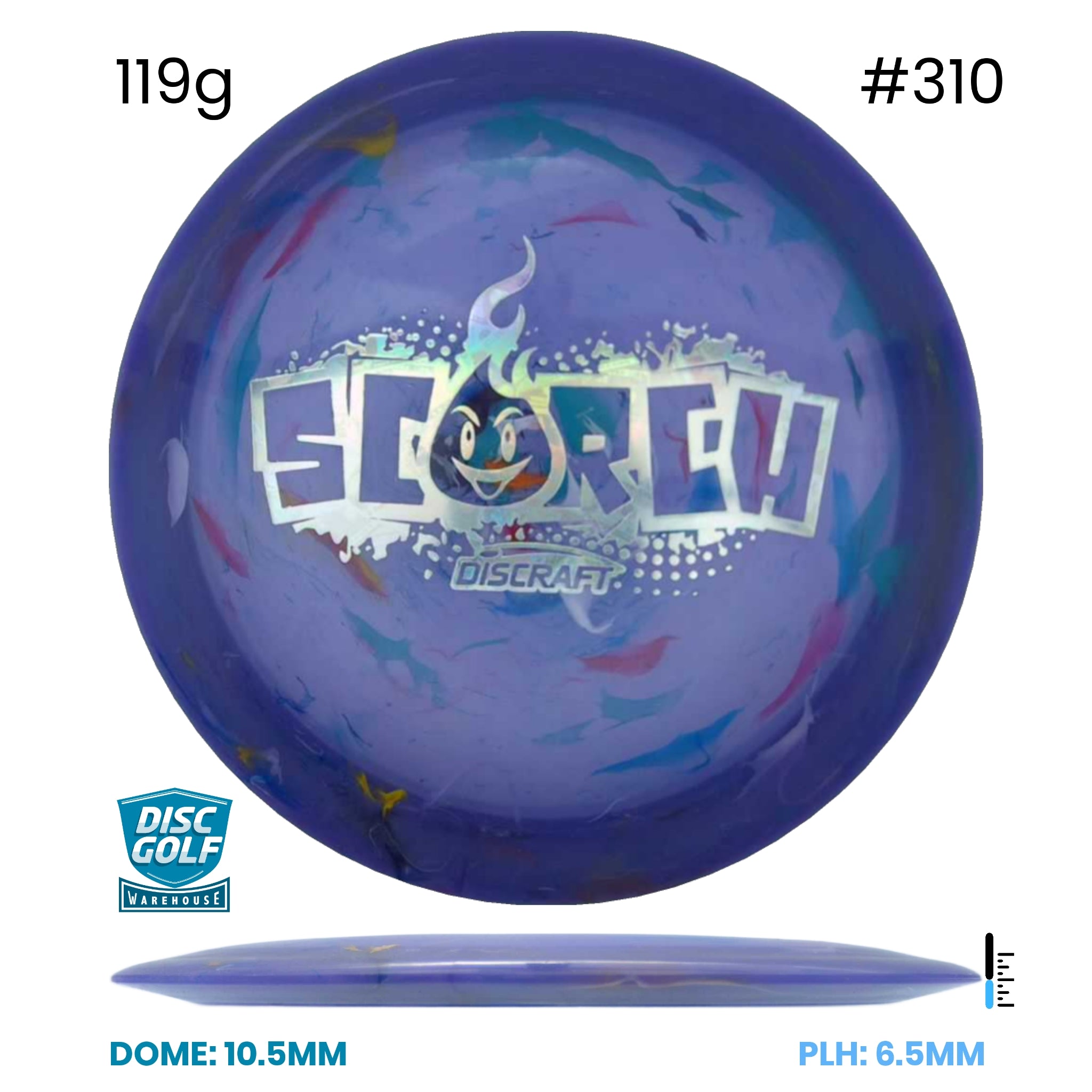 Disc Golf Warehouse Discraft Scorch - Light Weight Jawbreaker Plastic Purple/#310/Holographic 119g